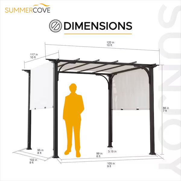 10 ft. x 10 ft. Brown Steel Classic Pergola with Adjustable White Shade