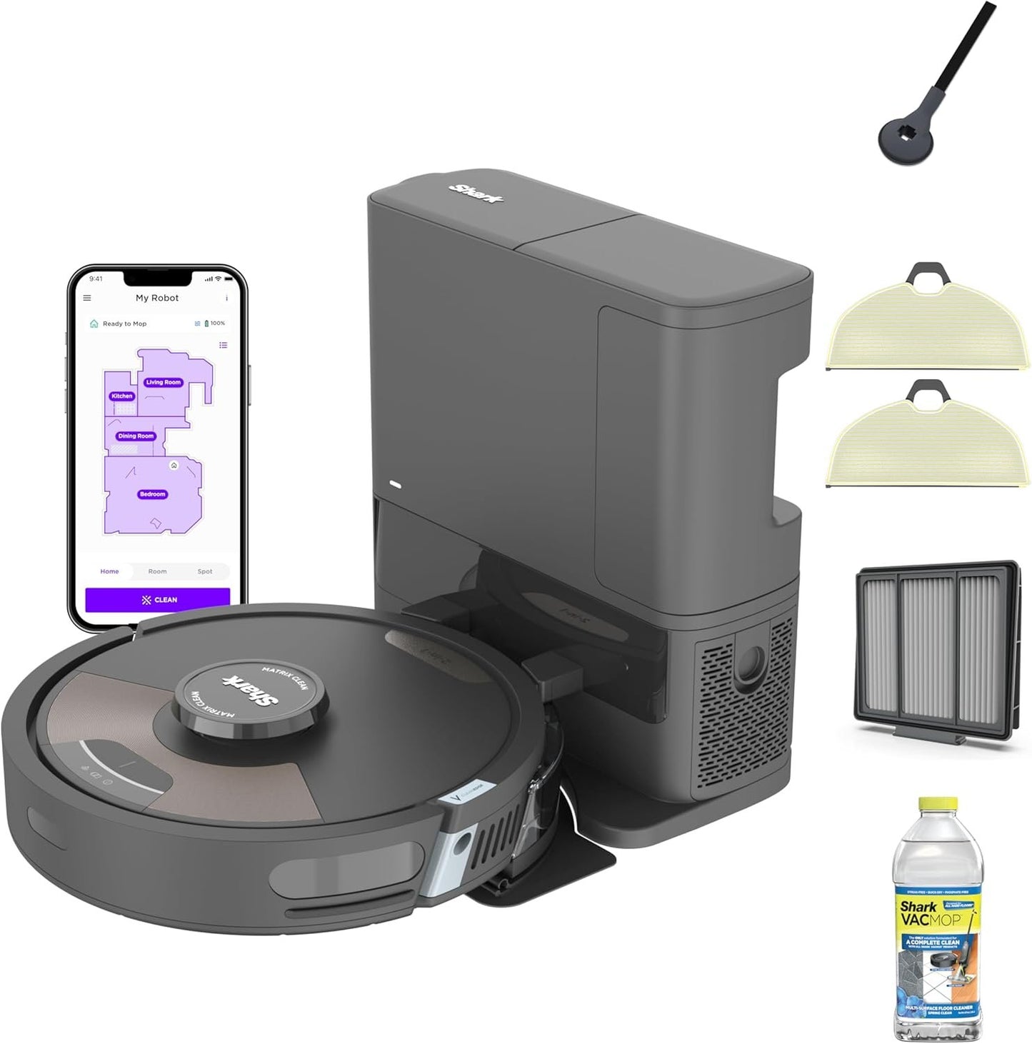 Shark AI Ultra Voice Control Robot Vacuum with Matrix Clean Navigation, Home Mapping, 60-Day Capacity, XL Self-Empty Base for Homes with Pets, Carpet & Hard Floors, Cool Grey