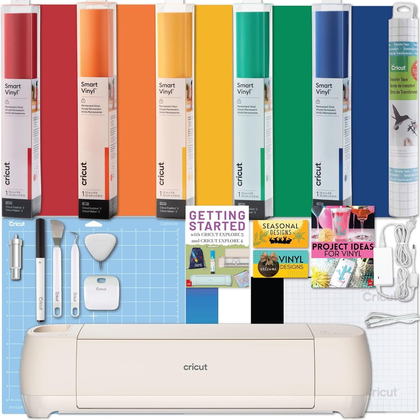 Cricut Explore 4 Machine with Vinyl and Iron-On Bundle - Beginner Friendly Craft Cutting Machine with Essential Materials, HTV and Adhesive Vinyl Variety Pack- DIY Decor Projects, Apparel and Decals