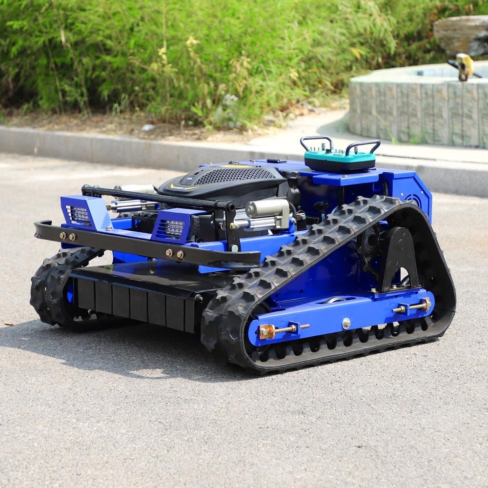 INFRONT Remote Control Lawn Mower - All Terrain Tracks, 45° Slope Climbing, Gas Electric Hybrid, High Power Strong Mower