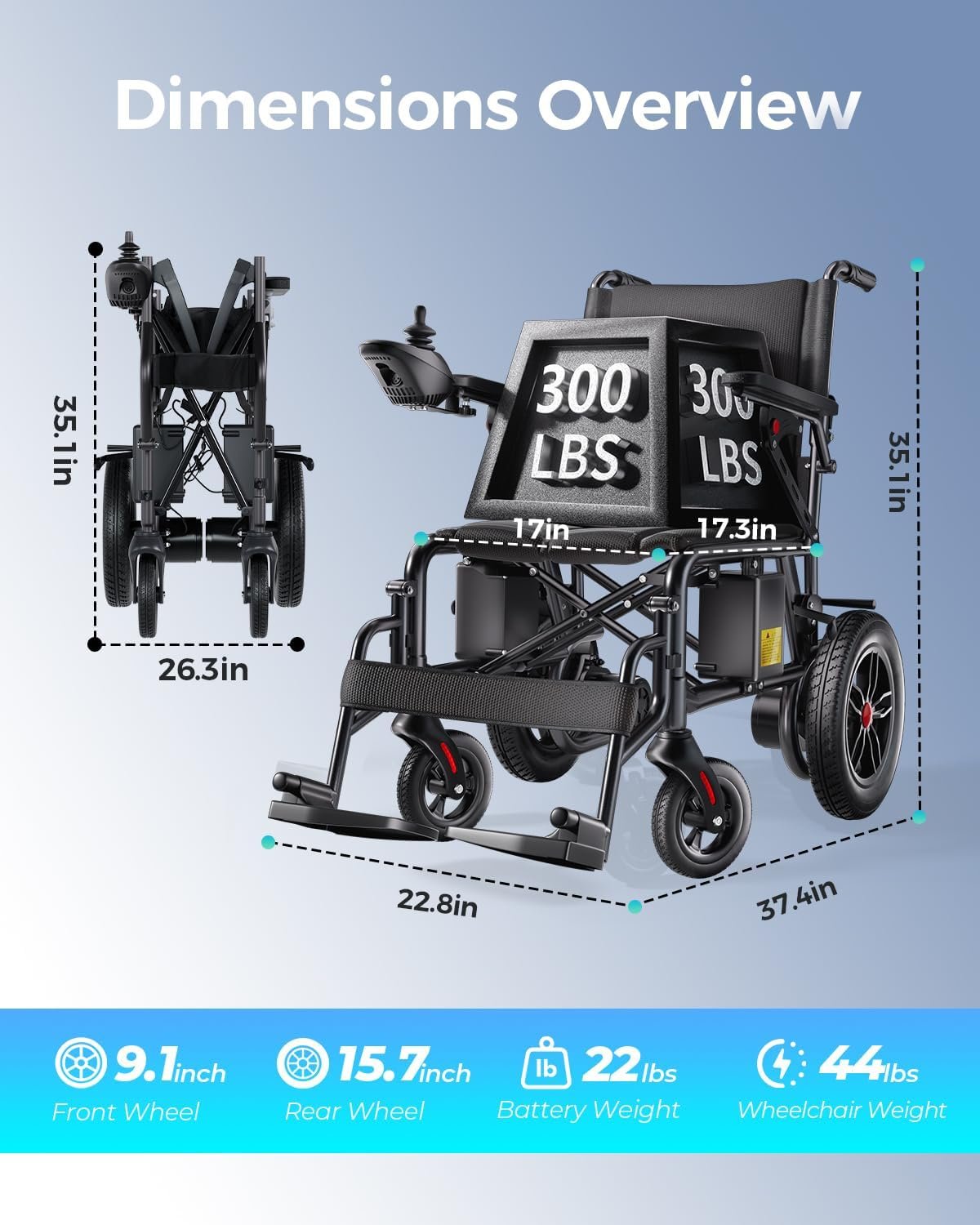Electric Wheelchairs for Adults, Lightweight Electric Wheelchair, Foldable Travel Motorized Wheelchairs for Seniors, Folding Portable Mobility Scooter, Compact Fold Power Wheelchair