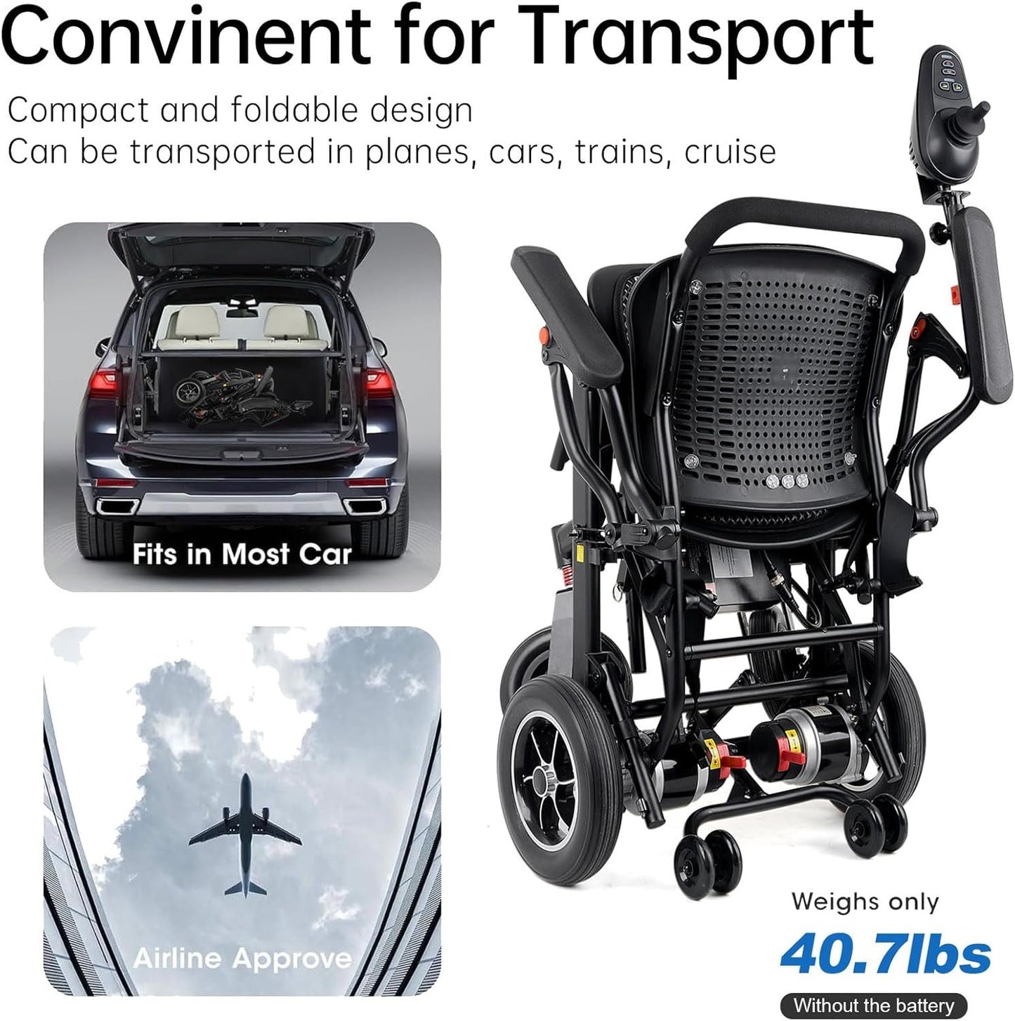 42 lbs Foldable Electric Wheelchair – Dual Battery, 500W, Airline Approved