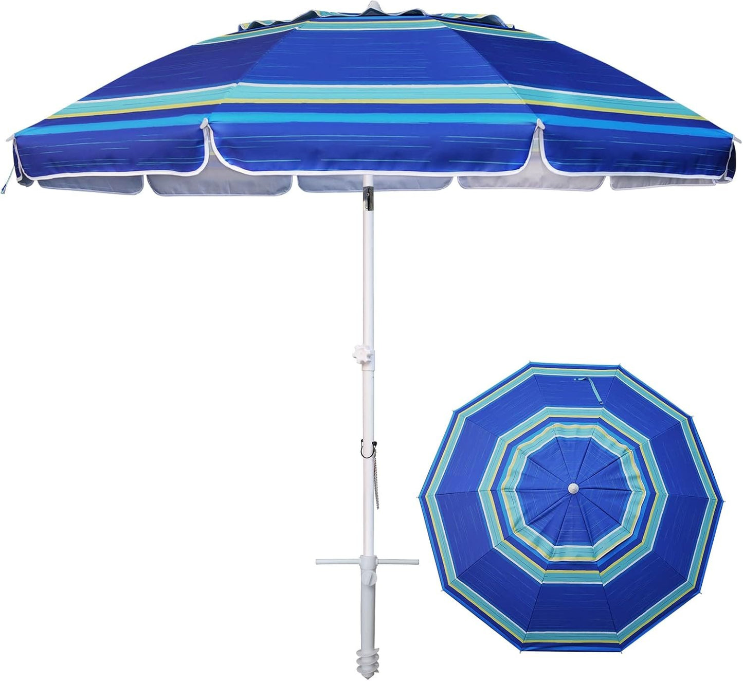 AMMSUN 8FT Beach Umbrella – Tilt, Sand Anchor, UPF 50+ UV Protection