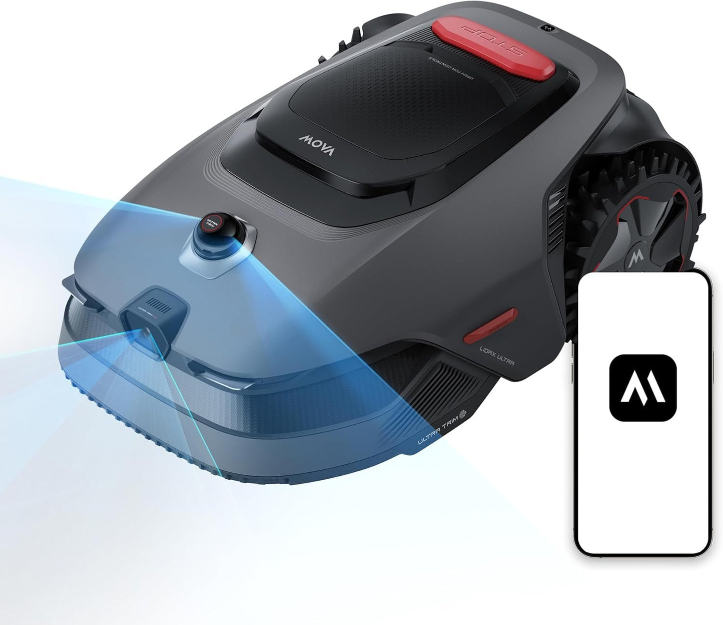 MOVA LiDAX Ultra 1000 Robot Lawn Mower Wire Free for 1/4 Acre, RTK-Free+360° 3D LiDAR+AI Vision Auto Mapping, Zero-Edge Cutting, Cutting Height 1.2"-3.9", 45% Slope, Up to 150 Managed Zones Dual Maps