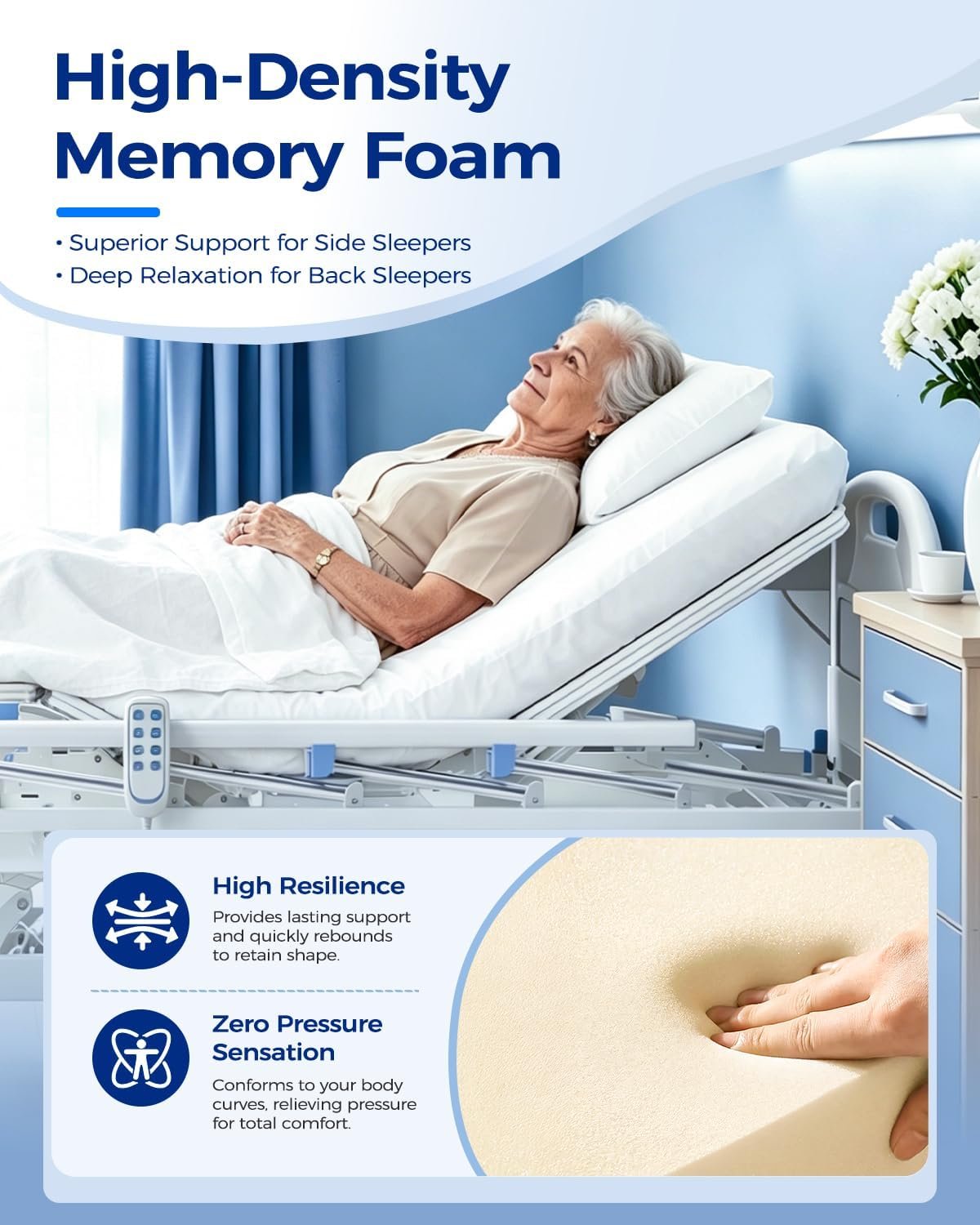 4 Function 600LBS Full Electric Hospital Bed, Beds for Home Use, Special Needs Medical Bed for Seniors with Mattress, Adjustable Hospital, Frame IV Pole, Medical Equipment Beds