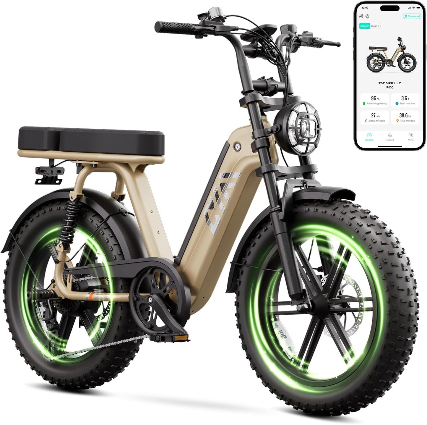 TST Electric Bike for Adults, 1500W Peak Motor 60 Miles Fat Tire Ebike with 48V 15Ah Removable Battery 20" Fat Tire Electric Bike, Full Suspension and 7-Speed