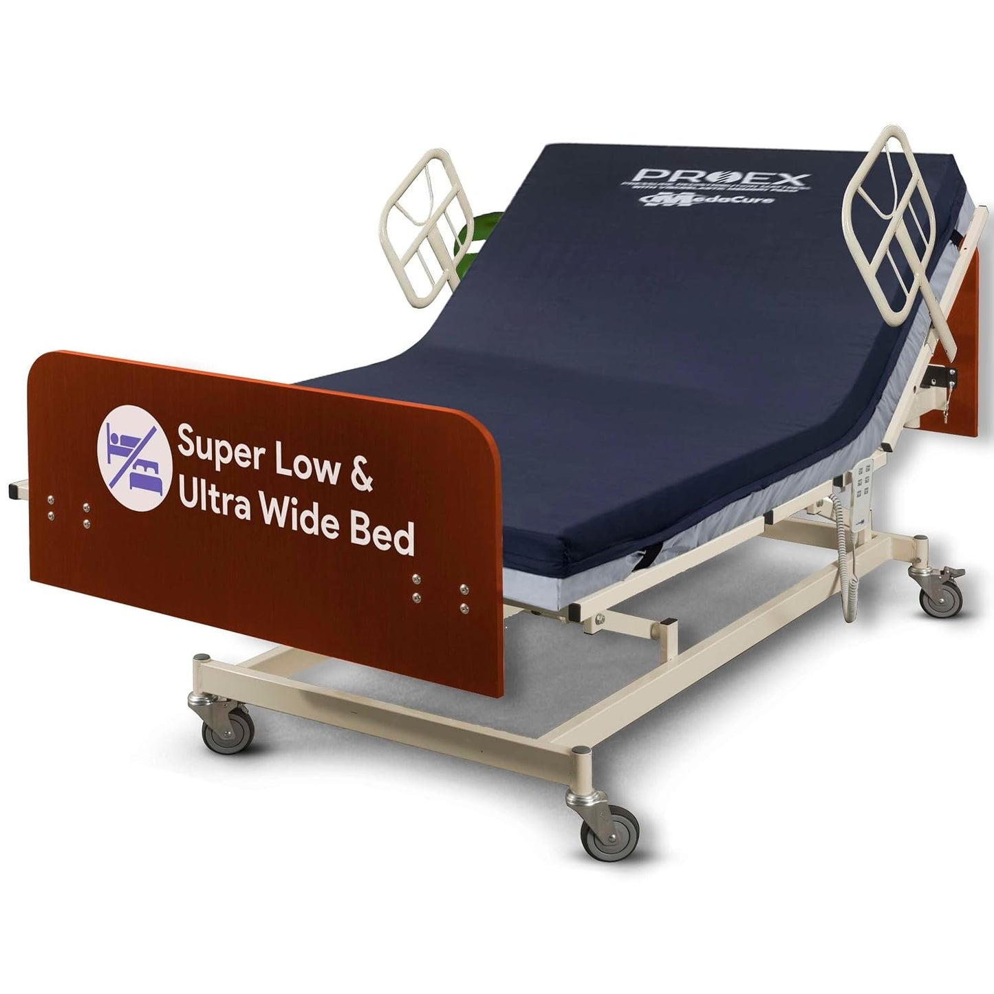 Ultra Wide Adjustable Hospital Bed With 48" Foam Mattress - 14"-30" Height Range, 36”-42”-48” Width Range, 80”-88” Length Range - Full Electric Bariatric Medical Bed, 8 Function Hand Pendant -Mahogany