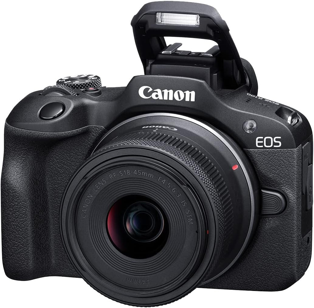Canon EOS R100 Mirrorless Camera RF-S18-45mm F4.5-6.3 is STM Lens Kit, 24.1 Megapixel CMOS (APS-C) Sensor, 4K Video, Wi-Fi & Bluetooth, Beginner Photographers and Creators, Digital Camera, Black | 24.1MP Aps-C CMOS, 4K Video, Dual Pixel Af, Rf-S 18-45mm F