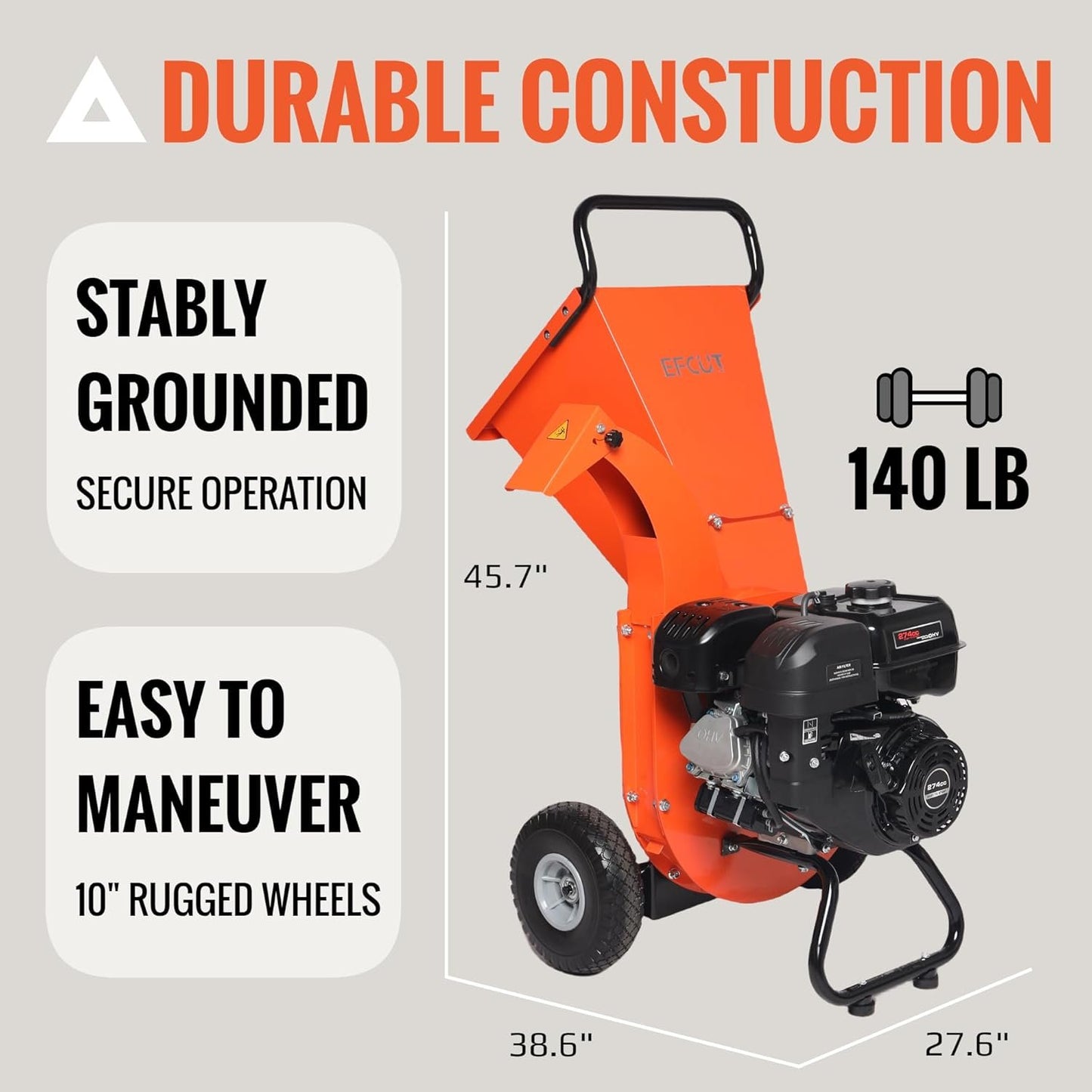 C40 Gas-Powered Wood Chipper, 9 HP, 4" Max Diameter Capacity