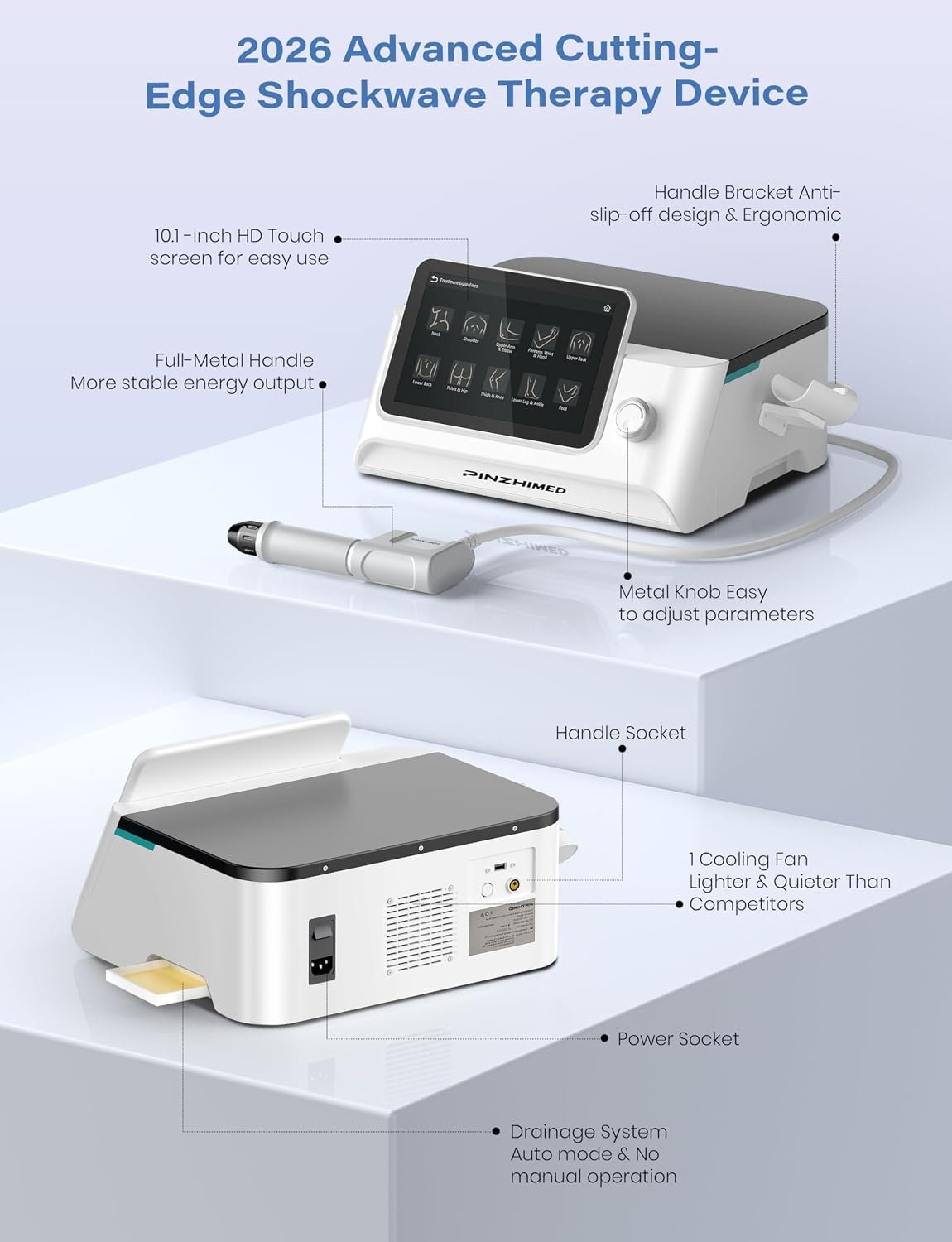 2026 Upgraded Shockwave Therapy Machine, Non-Invasive Extracorporeal ESWT Shockwave Therapy with 8 Heads for Pain Relief, Muscle, Joint &amp; Tissue Regeneration, 10 bar &amp; 10 Modes for Home &amp; Institution