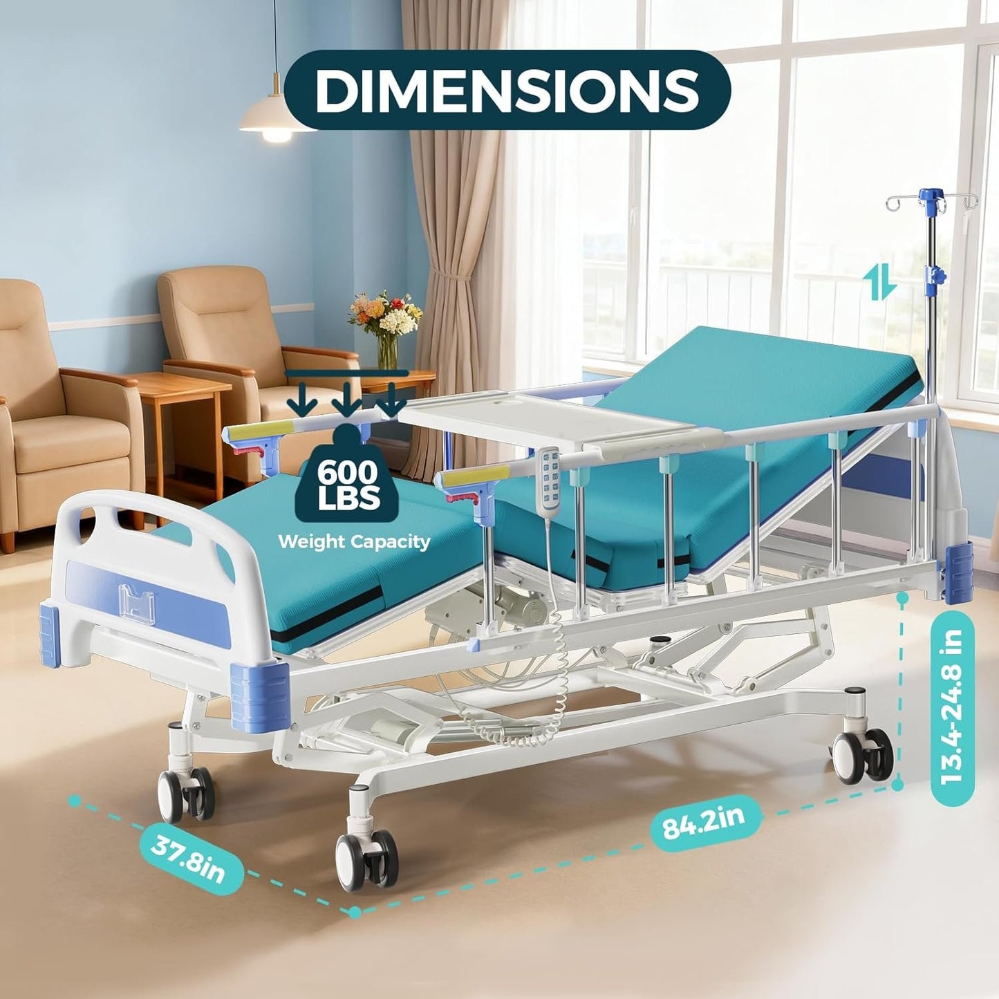 𝟐𝟎𝟐𝟔 𝐍𝐞𝐰 𝐔𝐩𝐠𝐫𝐚𝐝𝐞 3 Function Full Electric 600LBS Hospital Bed, Medical Equipment, Hospital Beds for Home or Hospital Use, Frame, Adjustable Medical Bed for Seniors