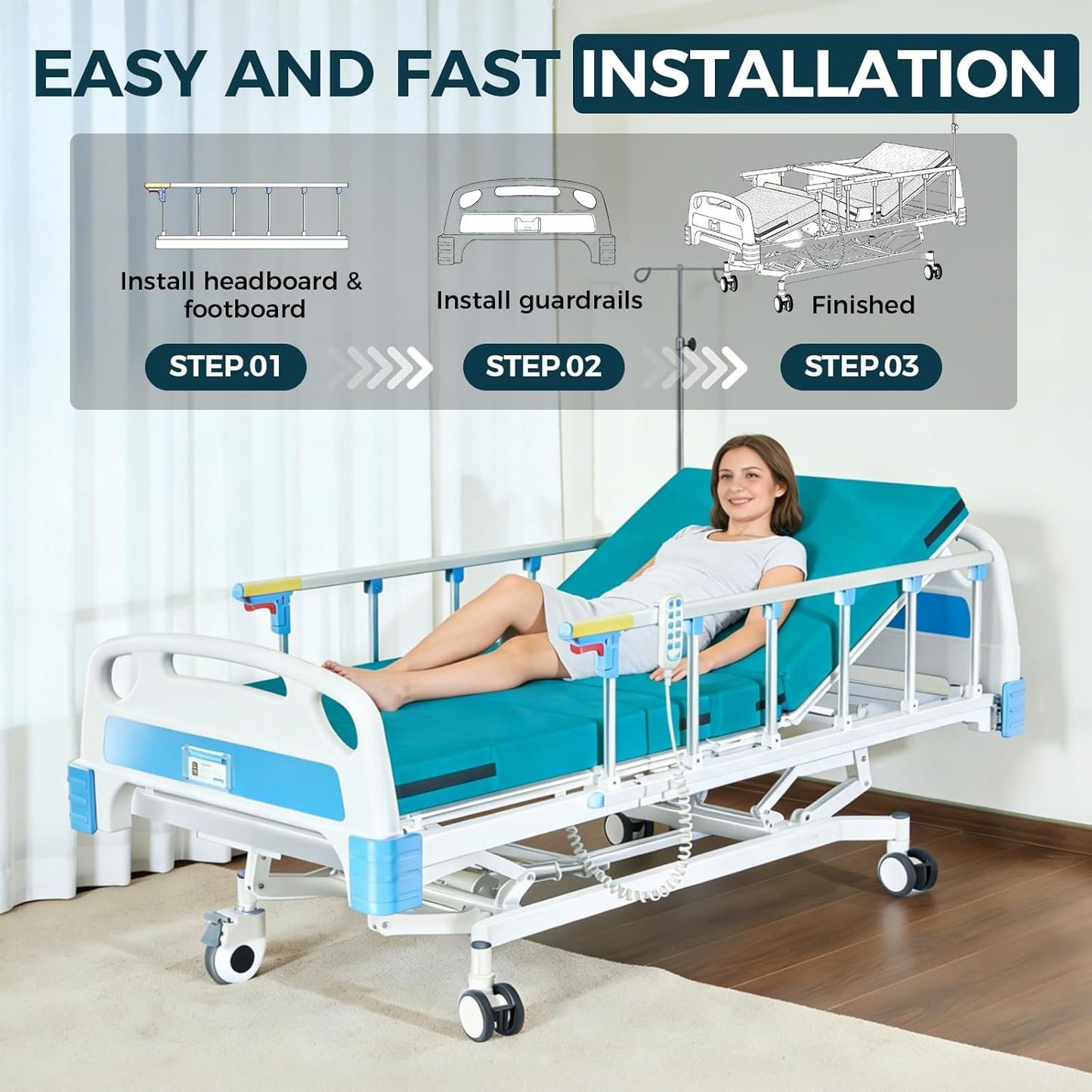 𝟐𝟎𝟐𝟔 𝐍𝐞𝐰 𝐔𝐩𝐠𝐫𝐚𝐝𝐞 3 Function Full Electric 600LBS Hospital Bed, Medical Equipment, Hospital Beds for Home or Hospital Use, Frame, Adjustable Medical Bed for Seniors