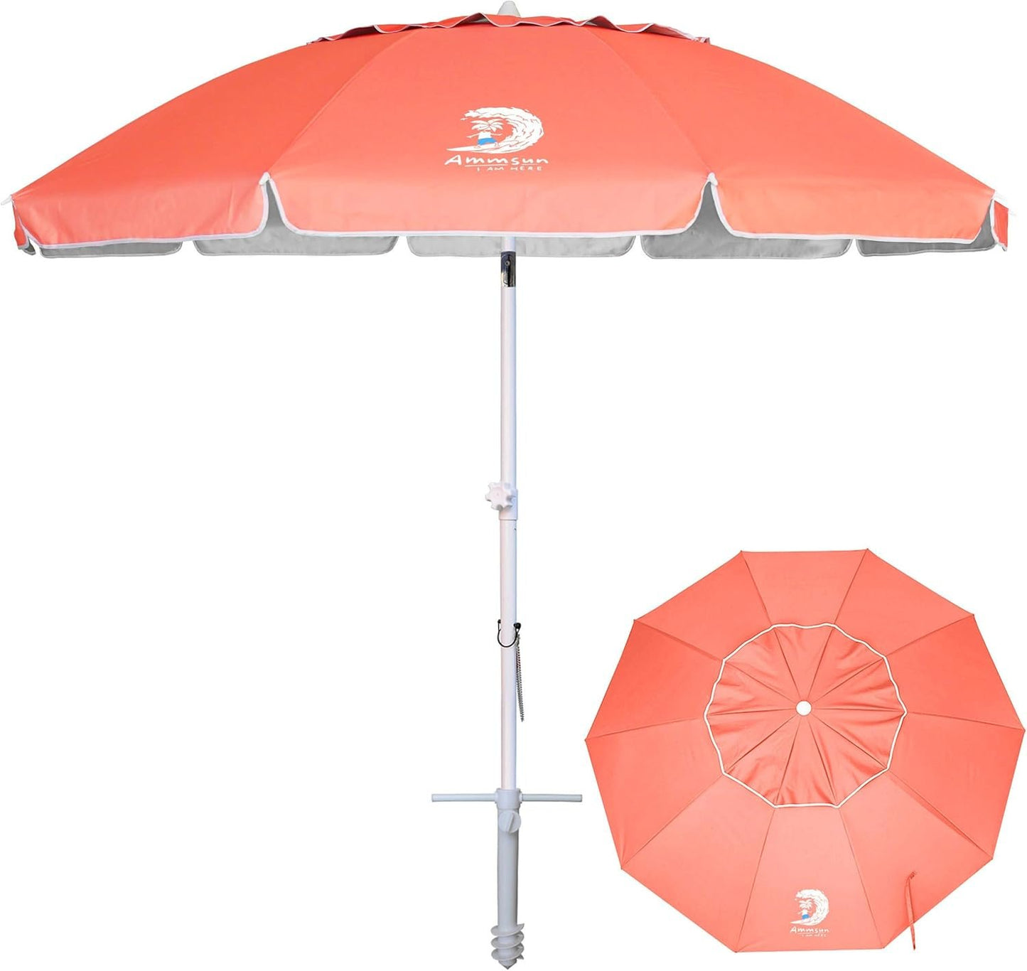 AMMSUN 8FT Beach Umbrella – Tilt, Sand Anchor, UPF 50+ UV Protection