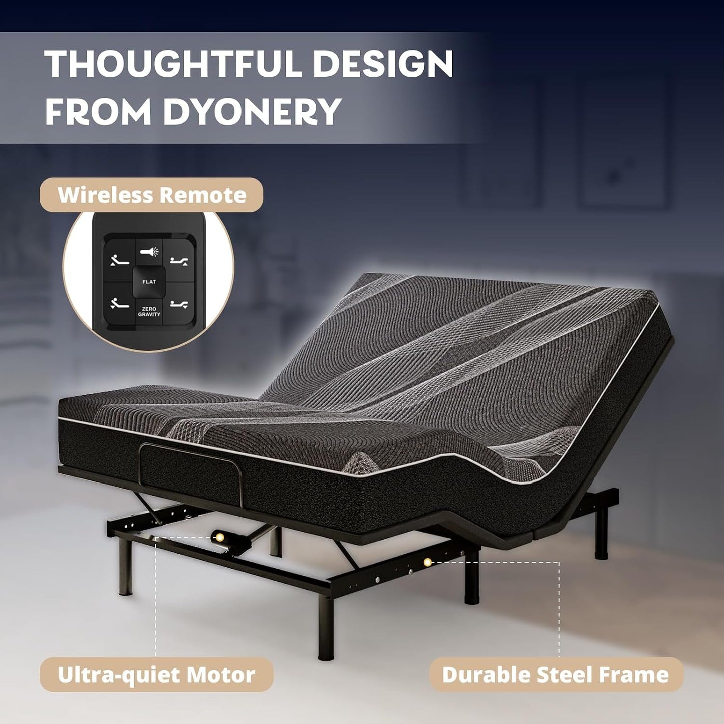 Dyonery Twin XL Adjustable Bed Base Frame with Wireless Remote + 12 Inch Twin XL Gel Memory Foam Mattress Bed in a Box, Head and Foot Incline, Zero Gravity, Fiberglass Free, 80" × 38"