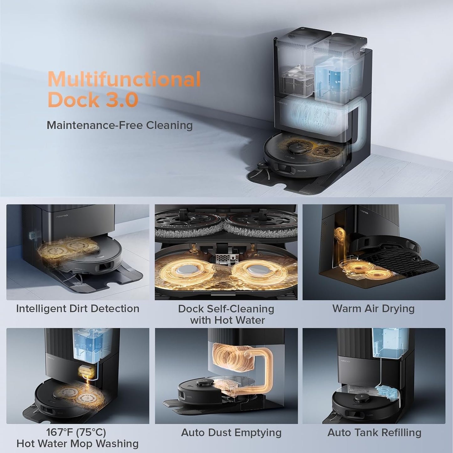 Roborock Qrevo Edge S5A Robot Vacuum and Mop, 18,500Pa, Zero-Tangling, DuoDivide Main Brush, FlexiArm Side Brush, Hot Water Mop Washing &amp; Self-Cleaning, Warm Air Drying, Self-Emptying, Black