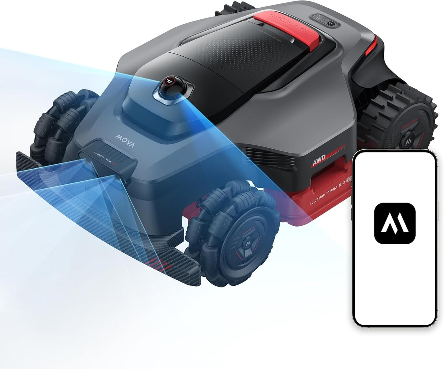 MOVA LiDAX Ultra 1000 Robot Lawn Mower Wire Free for 1/4 Acre, RTK-Free+360° 3D LiDAR+AI Vision Auto Mapping, Zero-Edge Cutting, Cutting Height 1.2"-3.9", 45% Slope, Up to 150 Managed Zones Dual Maps