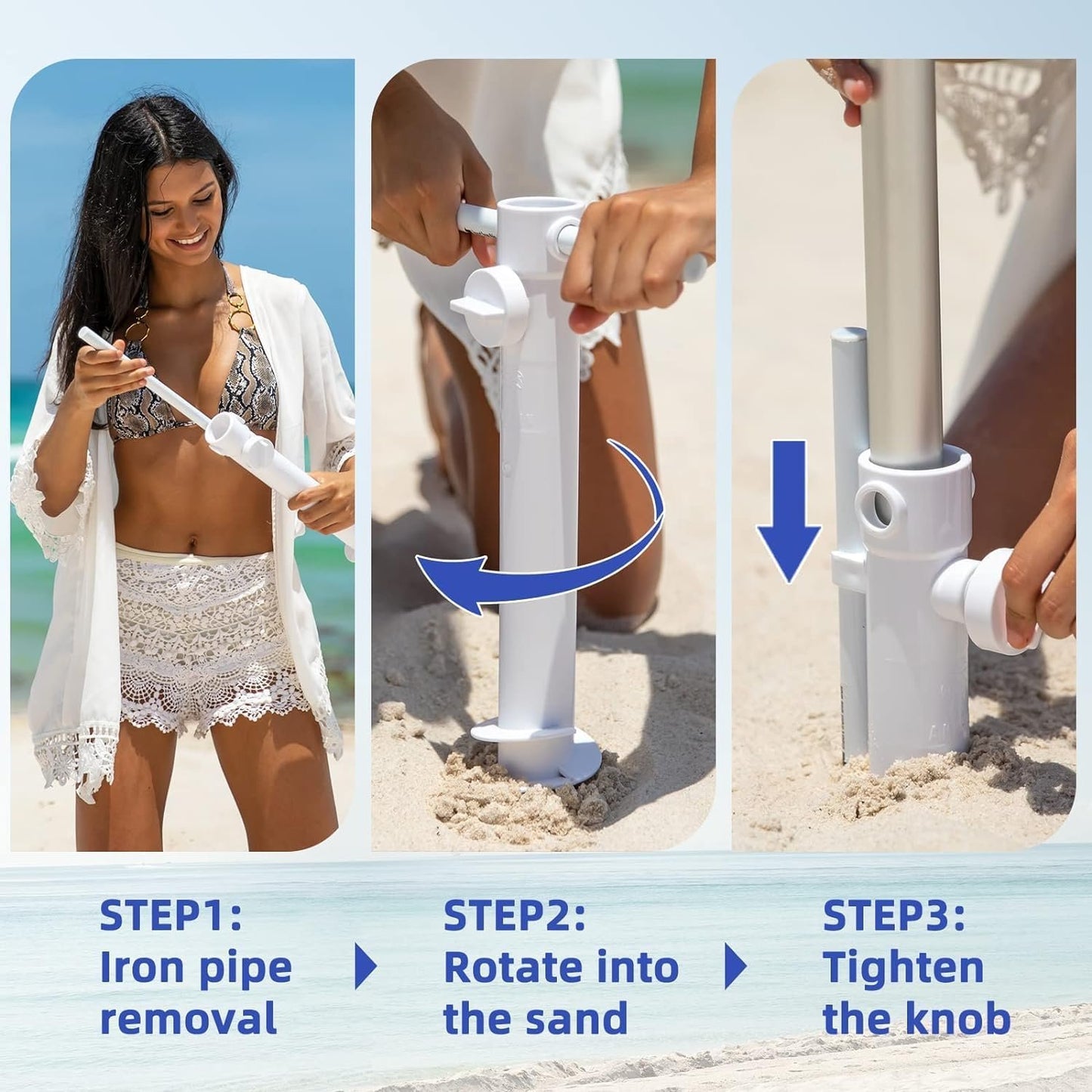 AMMSUN 8FT Beach Umbrella – Tilt, Sand Anchor, UPF 50+ UV Protection