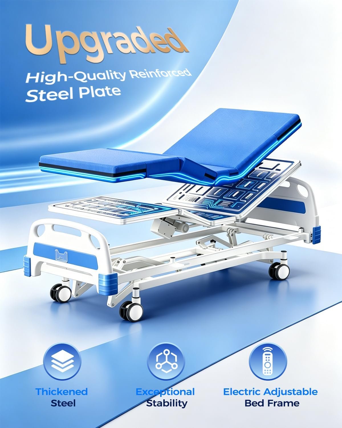 4 Function 600LBS Full Electric Hospital Bed, Beds for Home Use, Special Needs Medical Bed for Seniors with Mattress, Adjustable Hospital, Frame IV Pole, Medical Equipment Beds