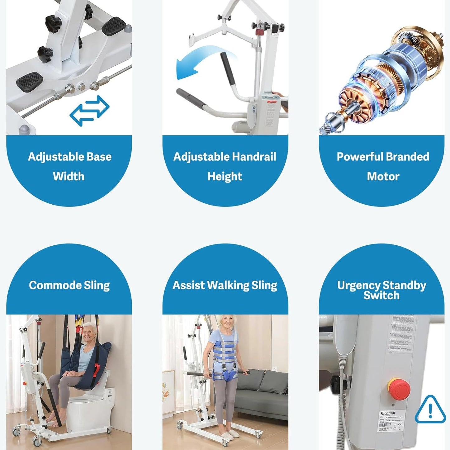 2IN1 Electric Patient Lift with Stand-Up Assist Rehabilitation-2 Slings Included-Multi-Functional Battery Powered Body Transfer Lift for Home,Wheelchair Toilet Car-Elderly, Disabled, Recovery