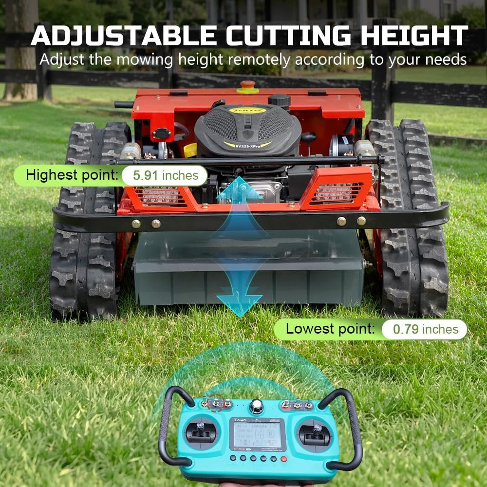 INFRONT Remote Control Lawn Mower - All Terrain Tracks, 45° Slope Climbing, Gas Electric Hybrid, High Power Strong Mower