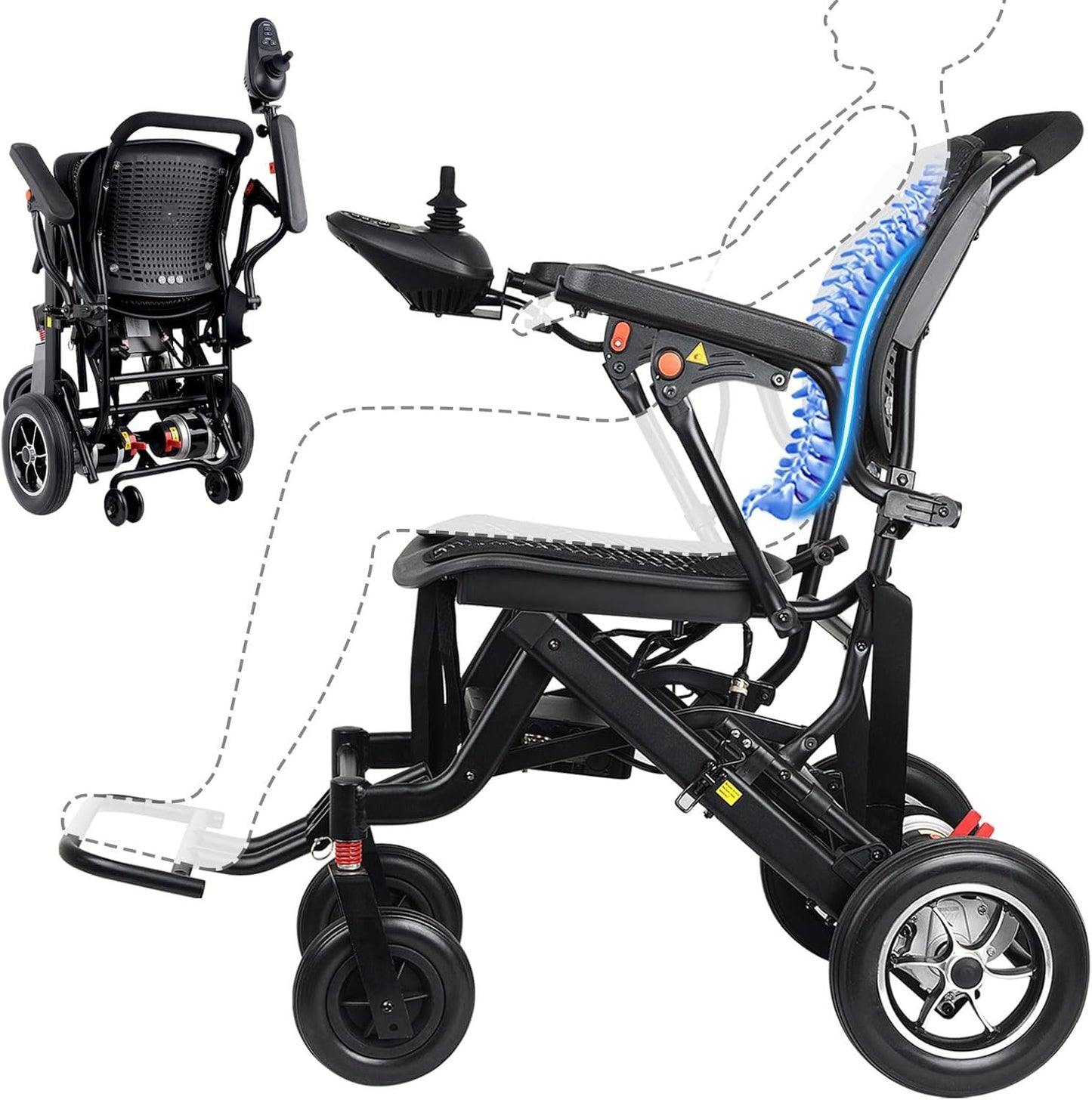 42 lbs Foldable Electric Wheelchair – Dual Battery, 500W, Airline Approved