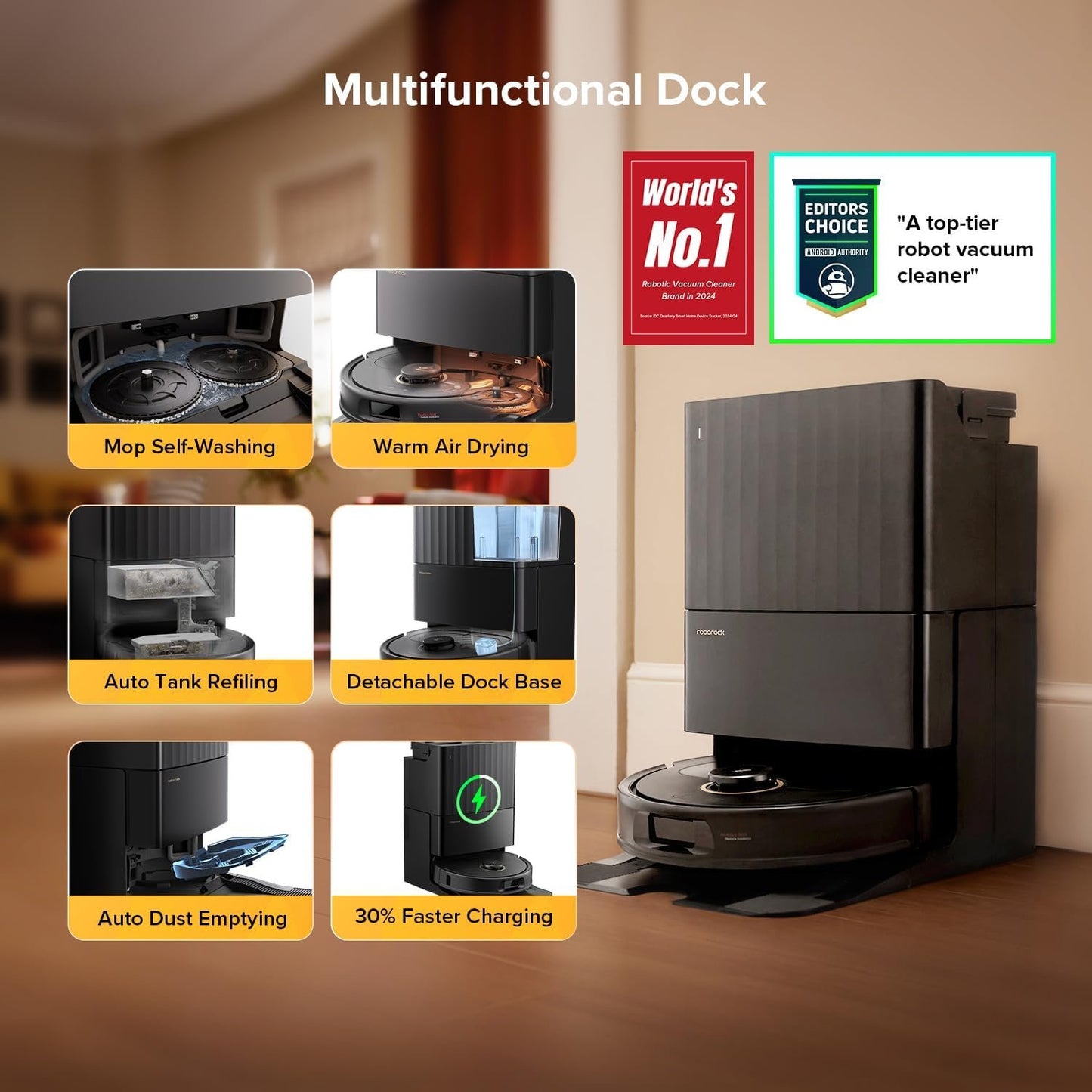 roborock Qrevo S5V Robot Vacuum and Mop, FlexiArm Edge Mopping, 12,000Pa Suction, Dual Zero-Tangle System, Smart Obstacle Avoidance, 10mm Mop Lifting, Auto Mop Washing&amp;Drying, Self-Emptying&amp;Refilling