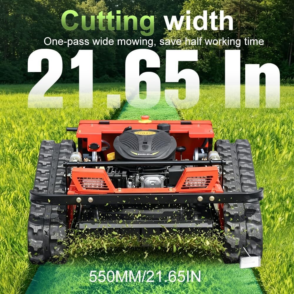 INFRONT Remote Control Lawn Mower - All Terrain Tracks, 45° Slope Climbing, Gas Electric Hybrid, High Power Strong Mower