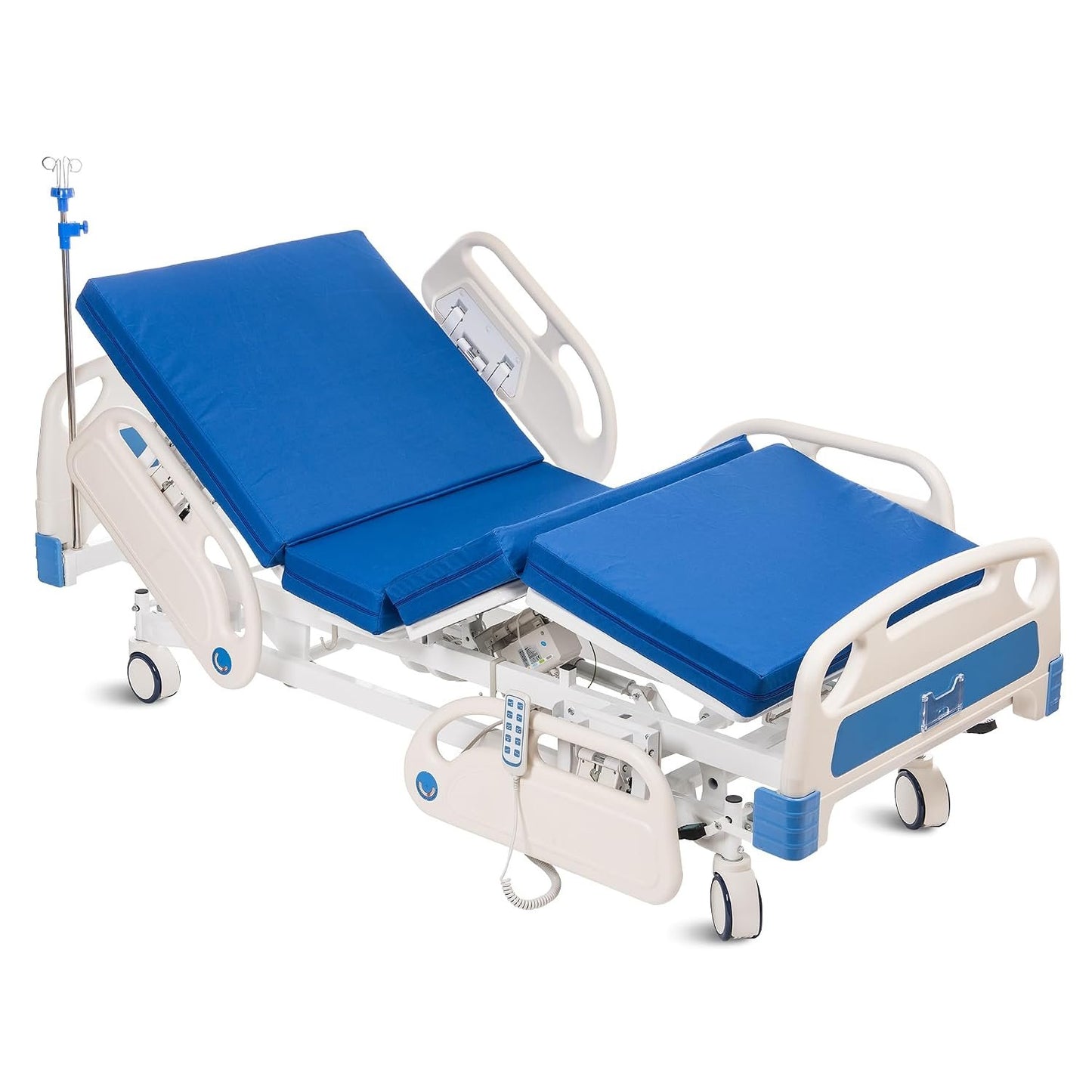 Real Relax Premium 3 Function Full Electric Hospital Bed (with Mattress &amp; IV Pole), Premium Medical Hospital Beds, with Locking Casters, Motor, 530LBS Loading, Includes Sheets (2X)