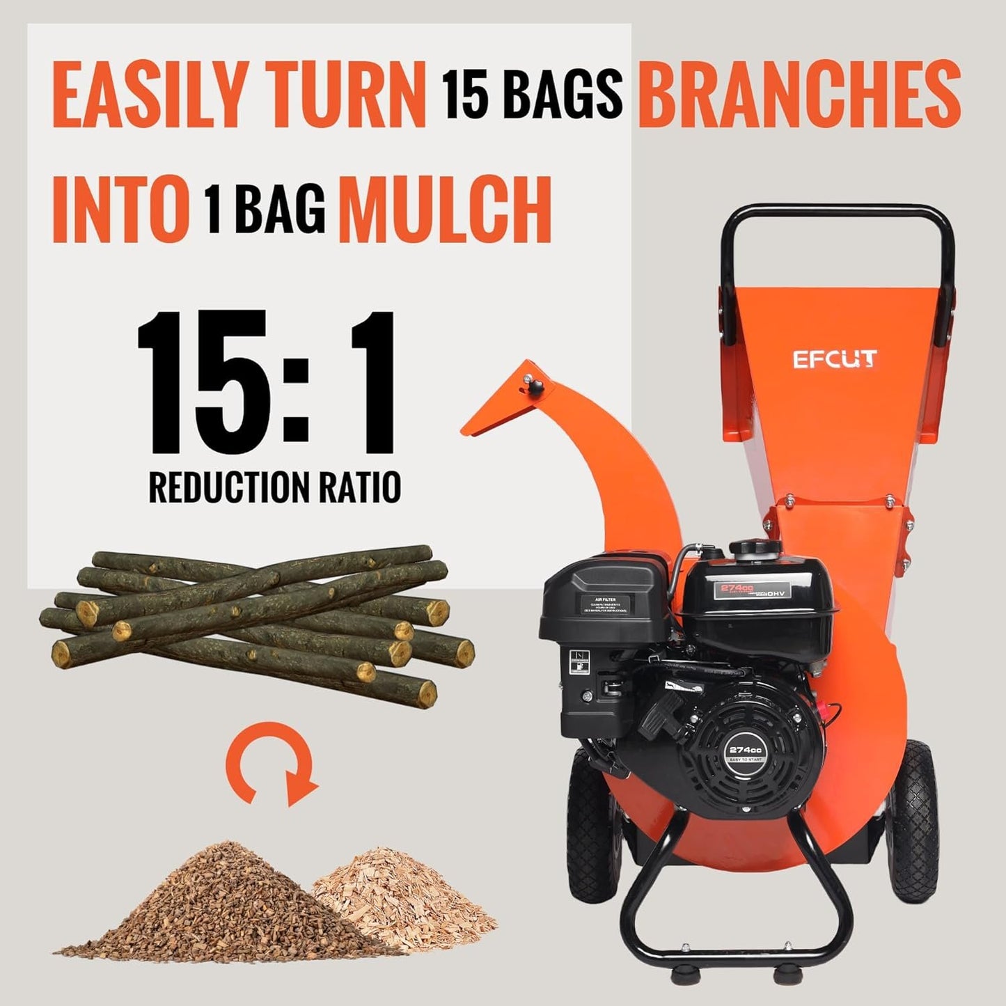 C40 Gas-Powered Wood Chipper, 9 HP, 4" Max Diameter Capacity