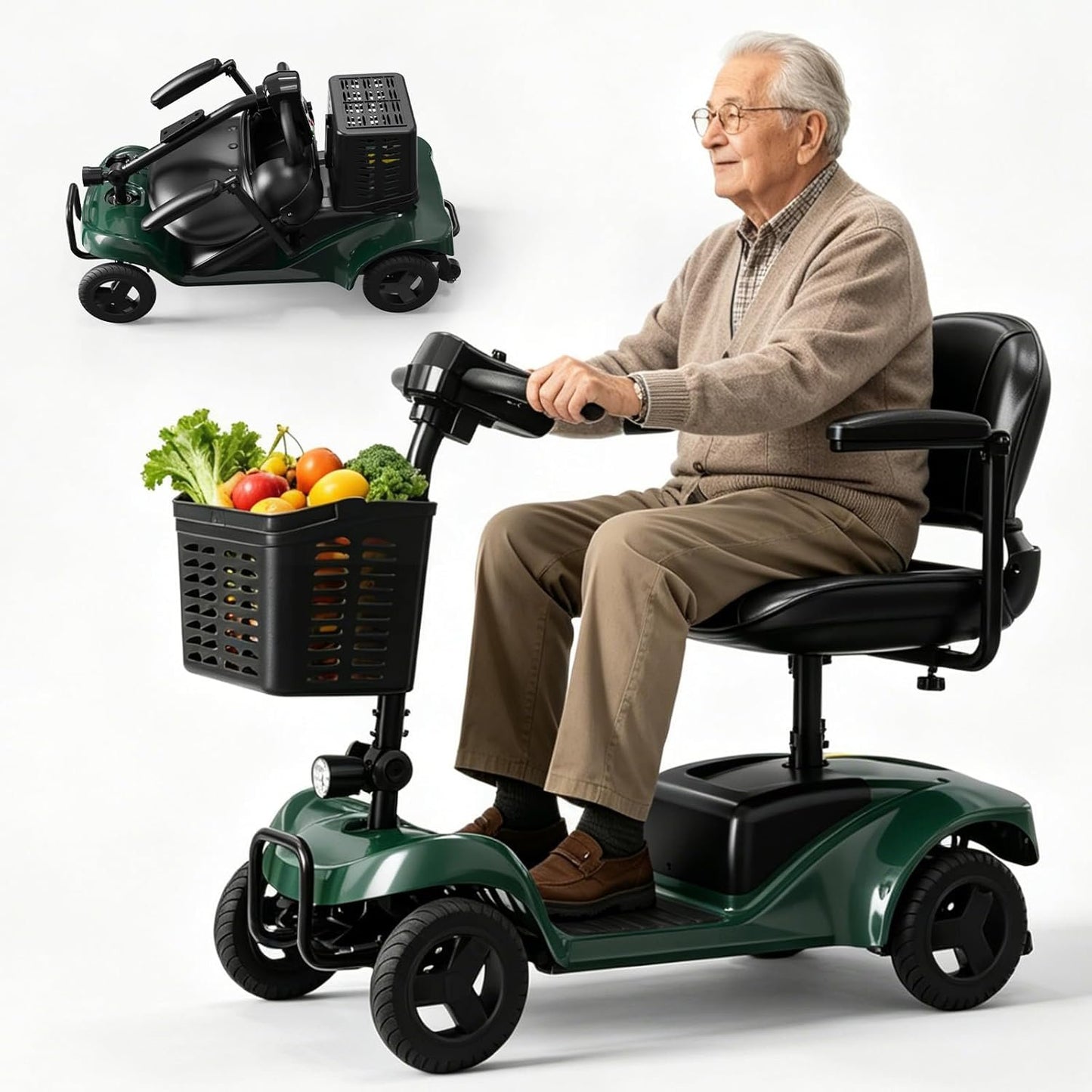 Mobility Scooter,4 Wheel Mobility Scooter,15 Miles Range,300W Motor, 300LBS Capacity,Lightweight and Portable,with LED Headlights and Basket,Charger Included,Blue