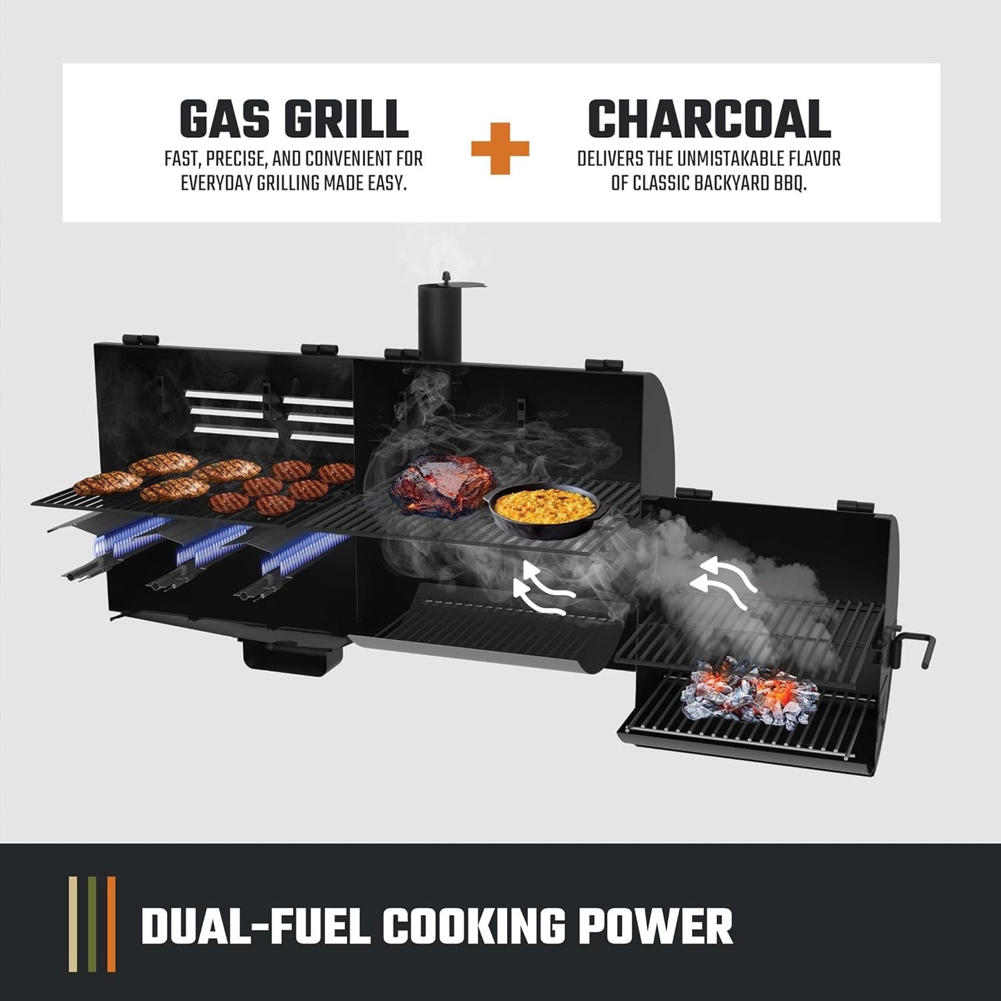 Oklahoma Joe's Canyon Combo Dual Fuel 3-Burner Propane Gas and Charcoal Smoker and Grill with 1031 sq. in. Cooking Area in Black