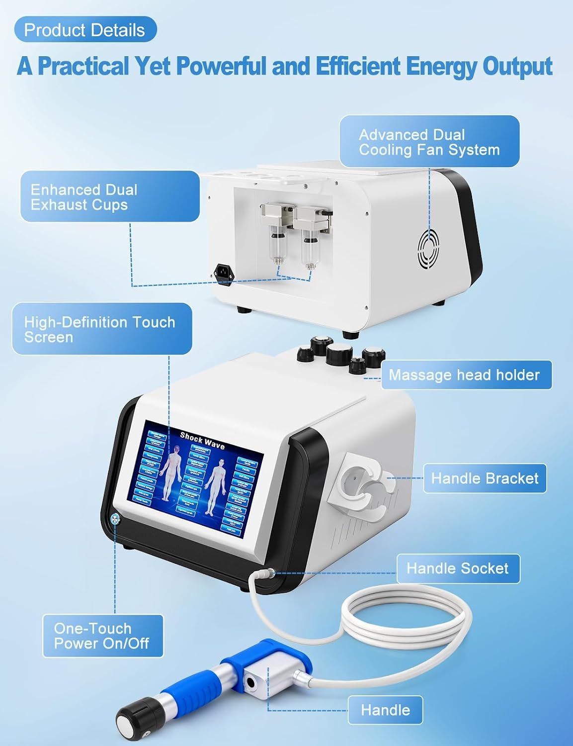 Shockwave Therapy Machine Extracorporeal Shock Wave Therapy Machine Pain Relief for Muscles and Joints, Painless, Non-Invasive No Side Effects, Ideal for Rehab &amp; Gym Home Use