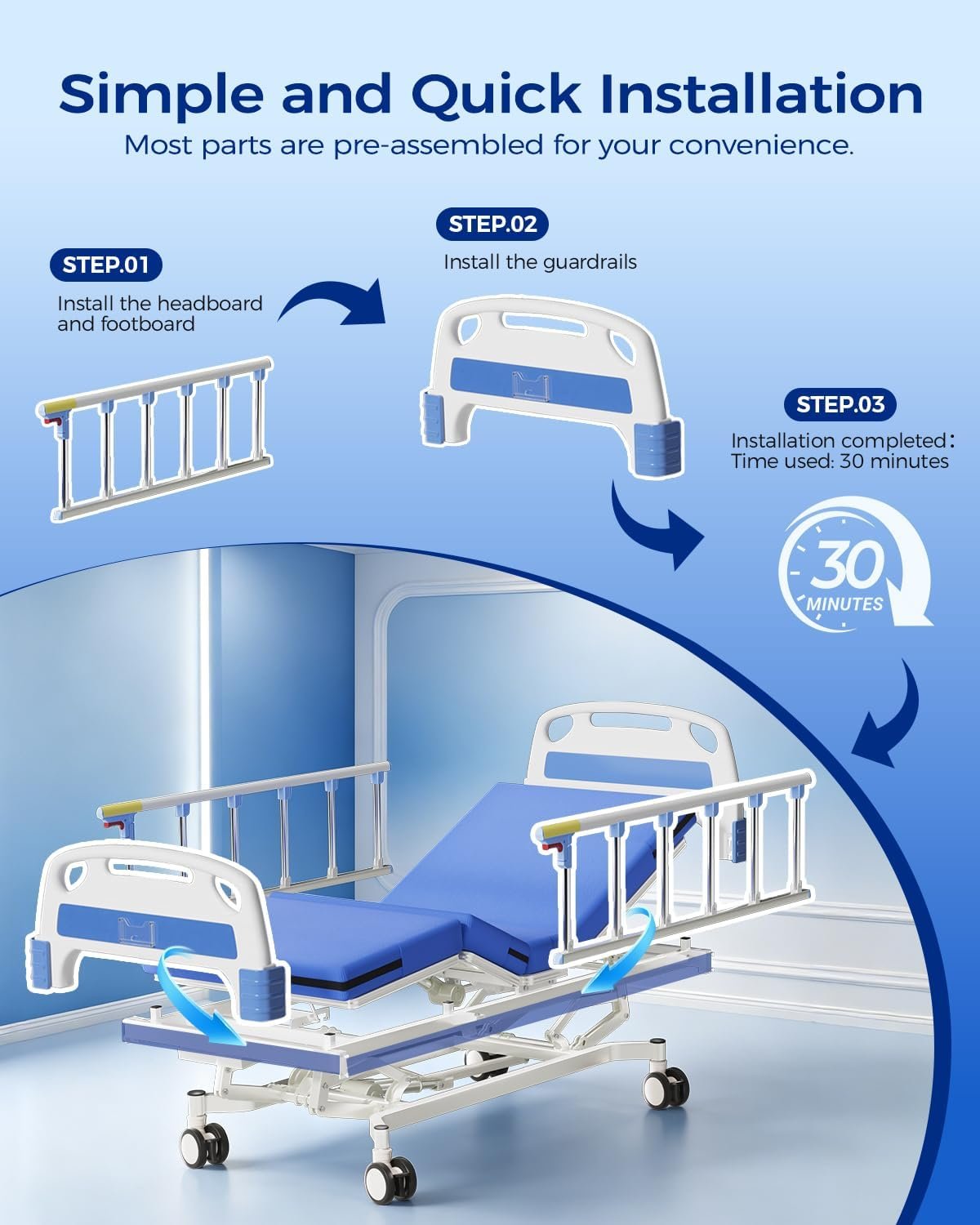 4 Function 600LBS Full Electric Hospital Bed, Beds for Home Use, Special Needs Medical Bed for Seniors with Mattress, Adjustable Hospital, Frame IV Pole, Medical Equipment Beds