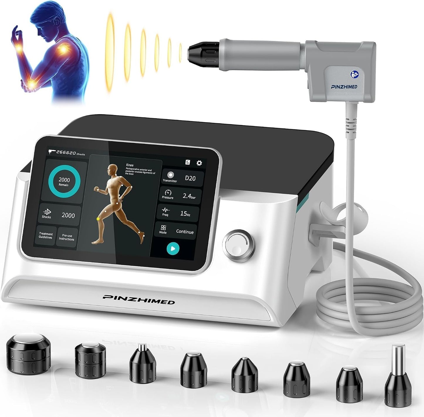 2026 Upgraded Shockwave Therapy Machine, Non-Invasive Extracorporeal ESWT Shockwave Therapy with 8 Heads for Pain Relief, Muscle, Joint &amp; Tissue Regeneration, 10 bar &amp; 10 Modes for Home &amp; Institution