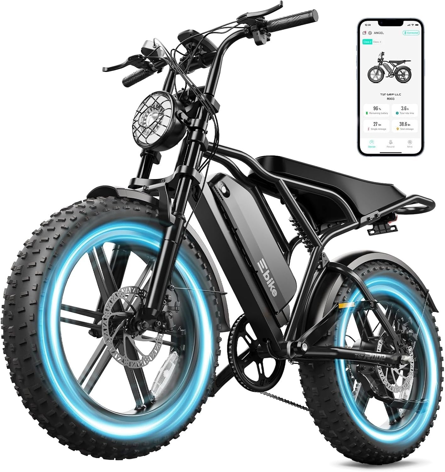 TST Electric Bike for Adults, 1500W Peak Motor 60 Miles Fat Tire Ebike with 48V 15Ah Removable Battery 20" Fat Tire Electric Bike, Full Suspension and 7-Speed