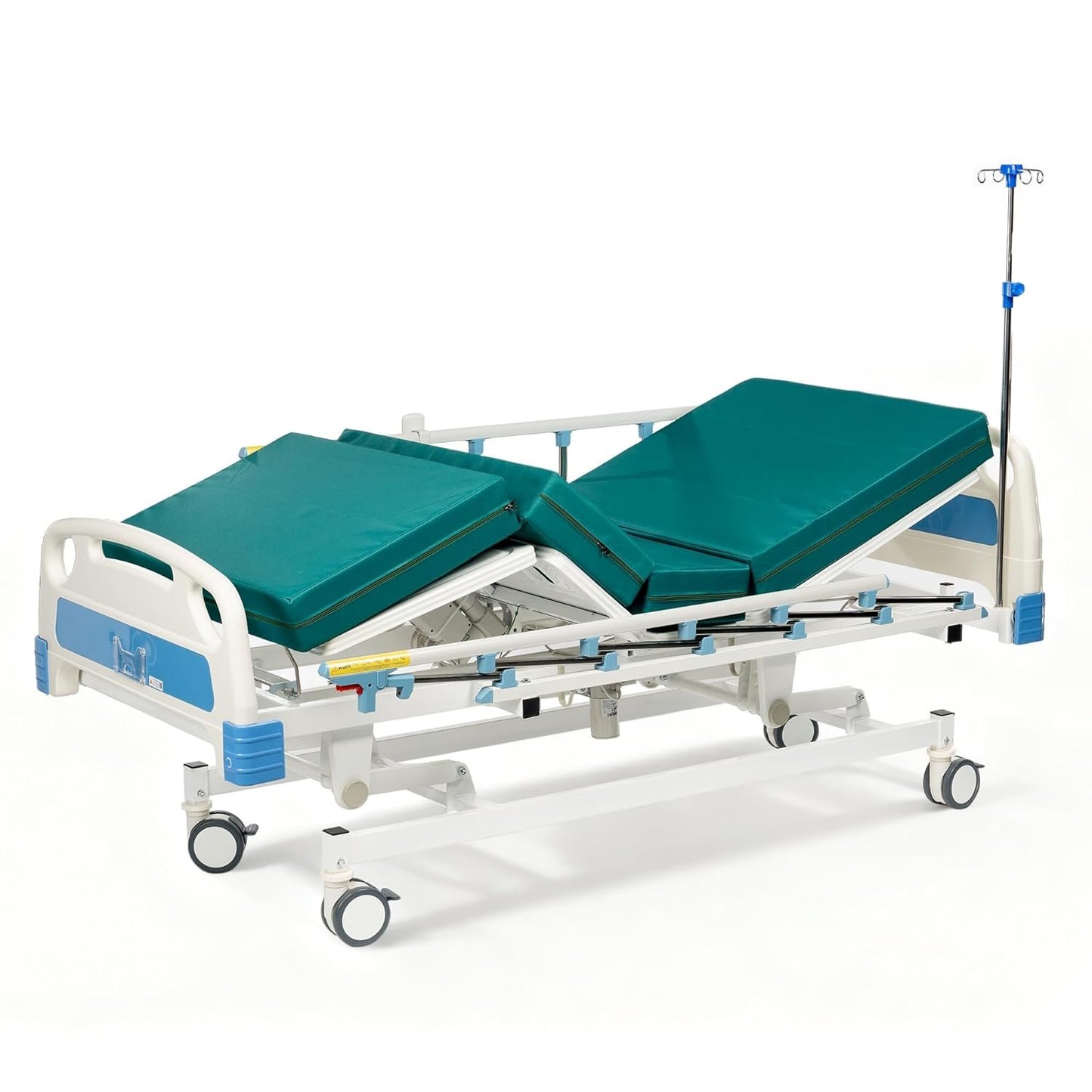 Real Relax Premium 3 Function Full Electric Hospital Bed (with Mattress &amp; IV Pole), Premium Medical Hospital Beds, with Locking Casters, Motor, 530LBS Loading, Includes Sheets (2X)