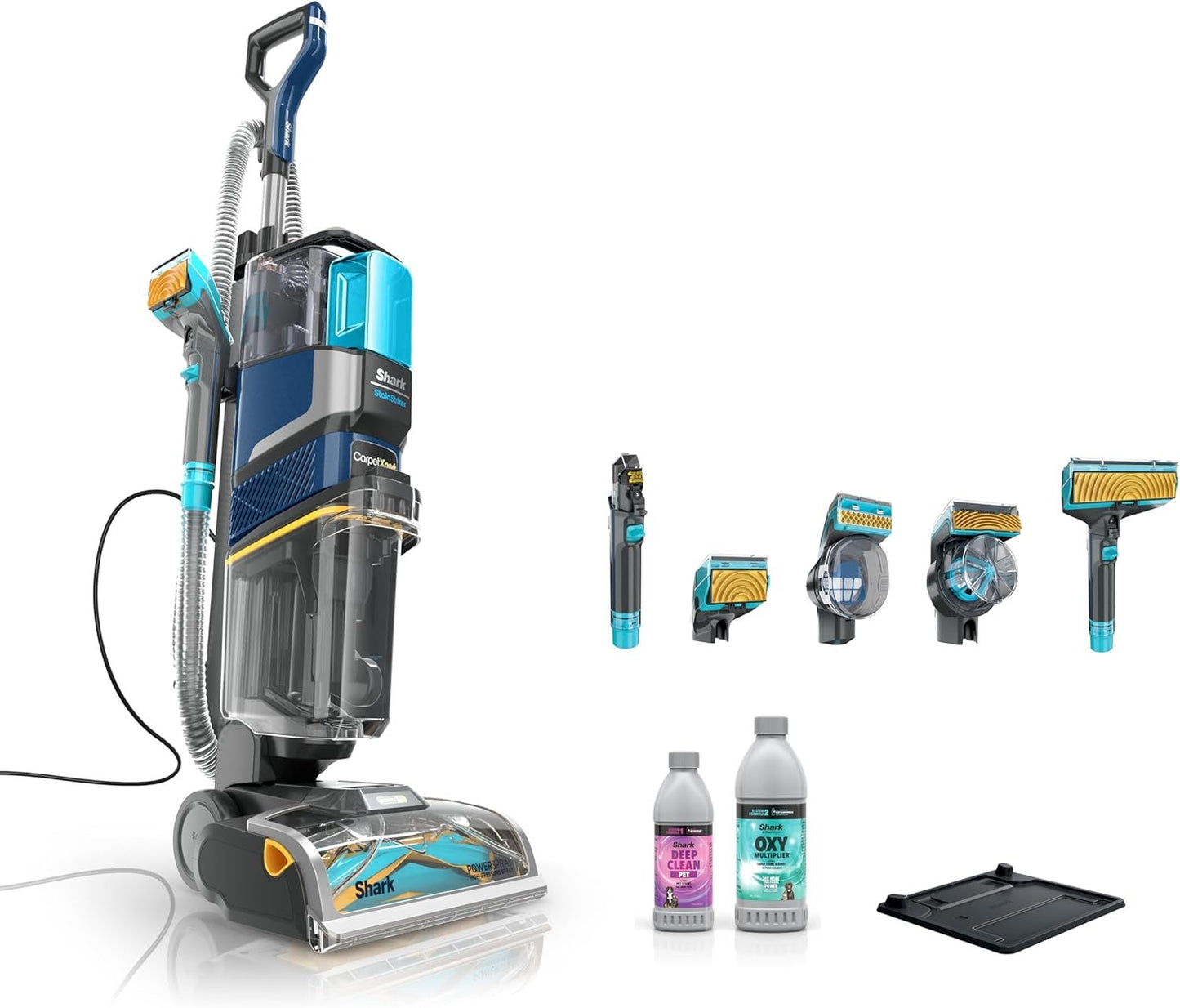 Shark CarpetXpert with StainStriker Upright Carpet, Area Rug & Upholstery Cleaner with Pet Mess Extractor Tool, Perfect for Pets, Carpet Shampooer, 3 Cleaning Tools, Cleaning Solutions, White, EX201
