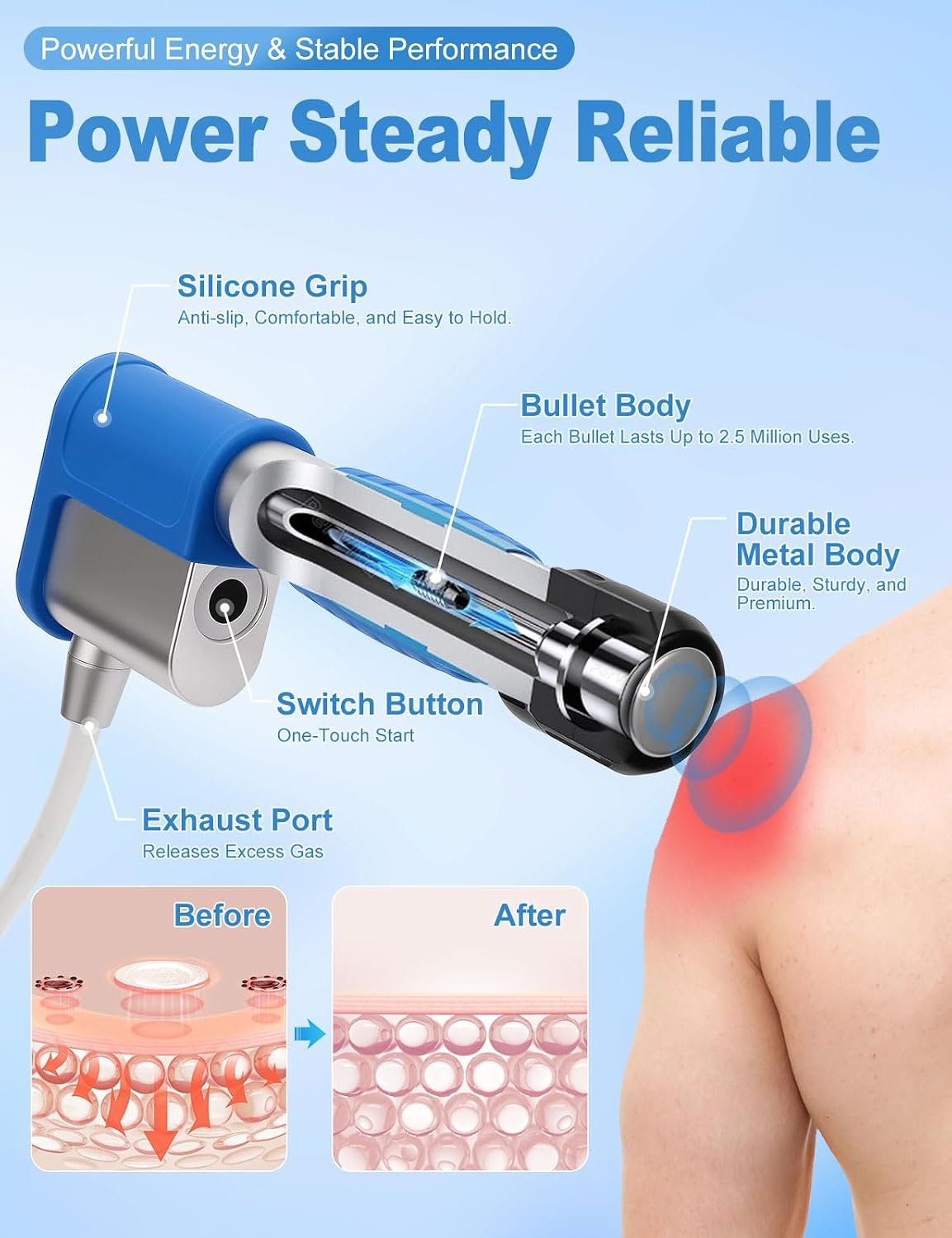 Shockwave Therapy Machine Extracorporeal Shock Wave Therapy Machine Pain Relief for Muscles and Joints, Painless, Non-Invasive No Side Effects, Ideal for Rehab &amp; Gym Home Use