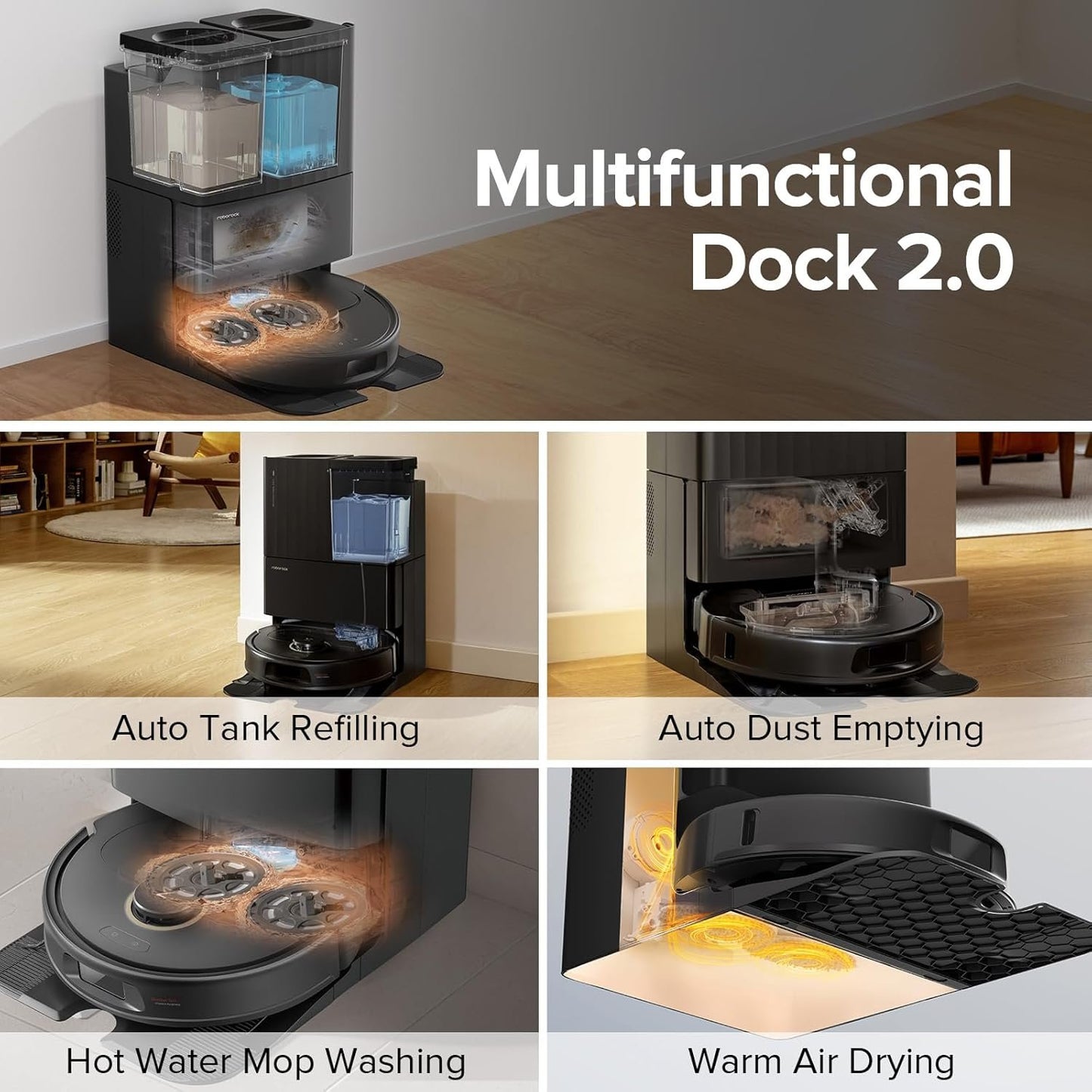 roborock Qrevo S5V Robot Vacuum and Mop, FlexiArm Edge Mopping, 12,000Pa Suction, Dual Zero-Tangle System, Smart Obstacle Avoidance, 10mm Mop Lifting, Auto Mop Washing&amp;Drying, Self-Emptying&amp;Refilling