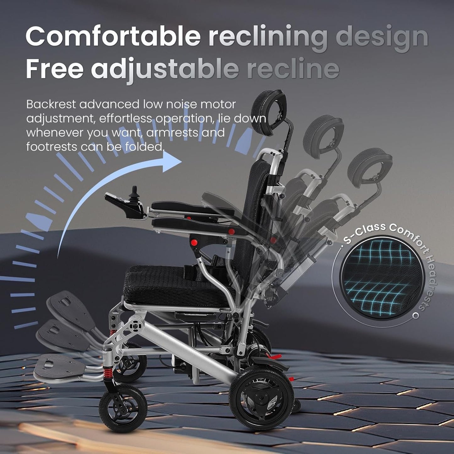 2025 Reclining Electric Wheelchair – 30+ Mile Range, Foldable All-Terrain Power Chair with Dual Batteries, Headrest &amp; Telescopic Handle