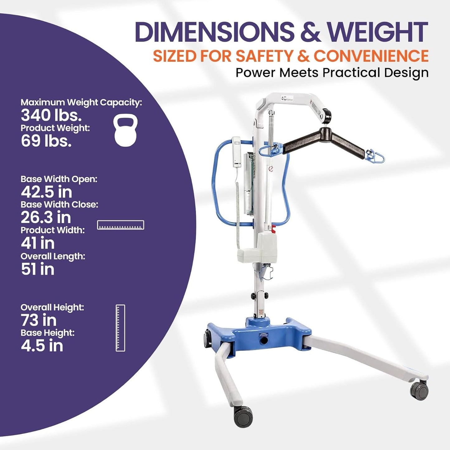 Joerns Hoyer Advance Electric Portable Patient Lift - Foldable Lightweight 70 lbs, 340 lb Capacity, Battery Powered for Home Care, Nursing &amp; Professional Use- E340