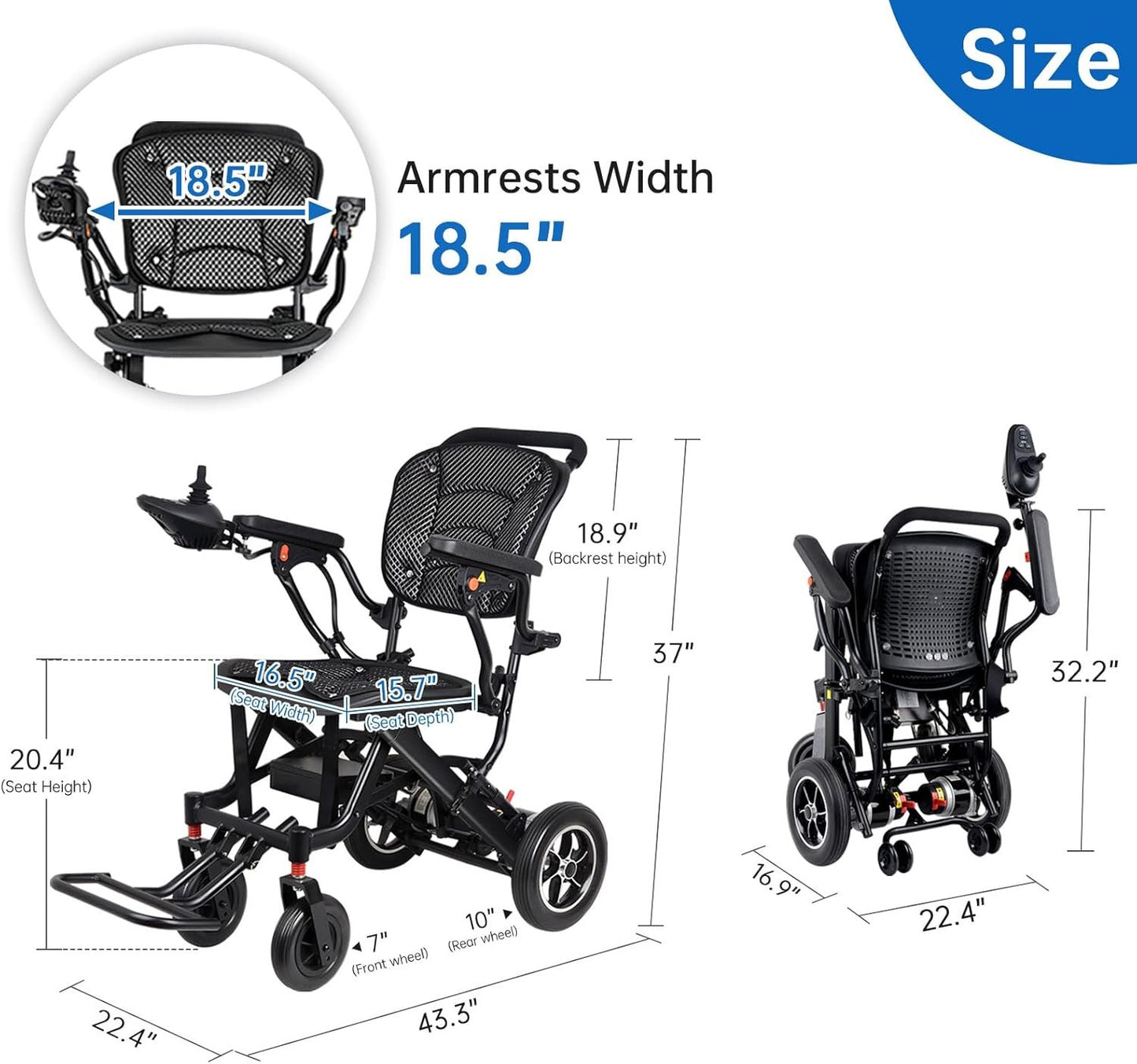 42 lbs Foldable Electric Wheelchair – Dual Battery, 500W, Airline Approved