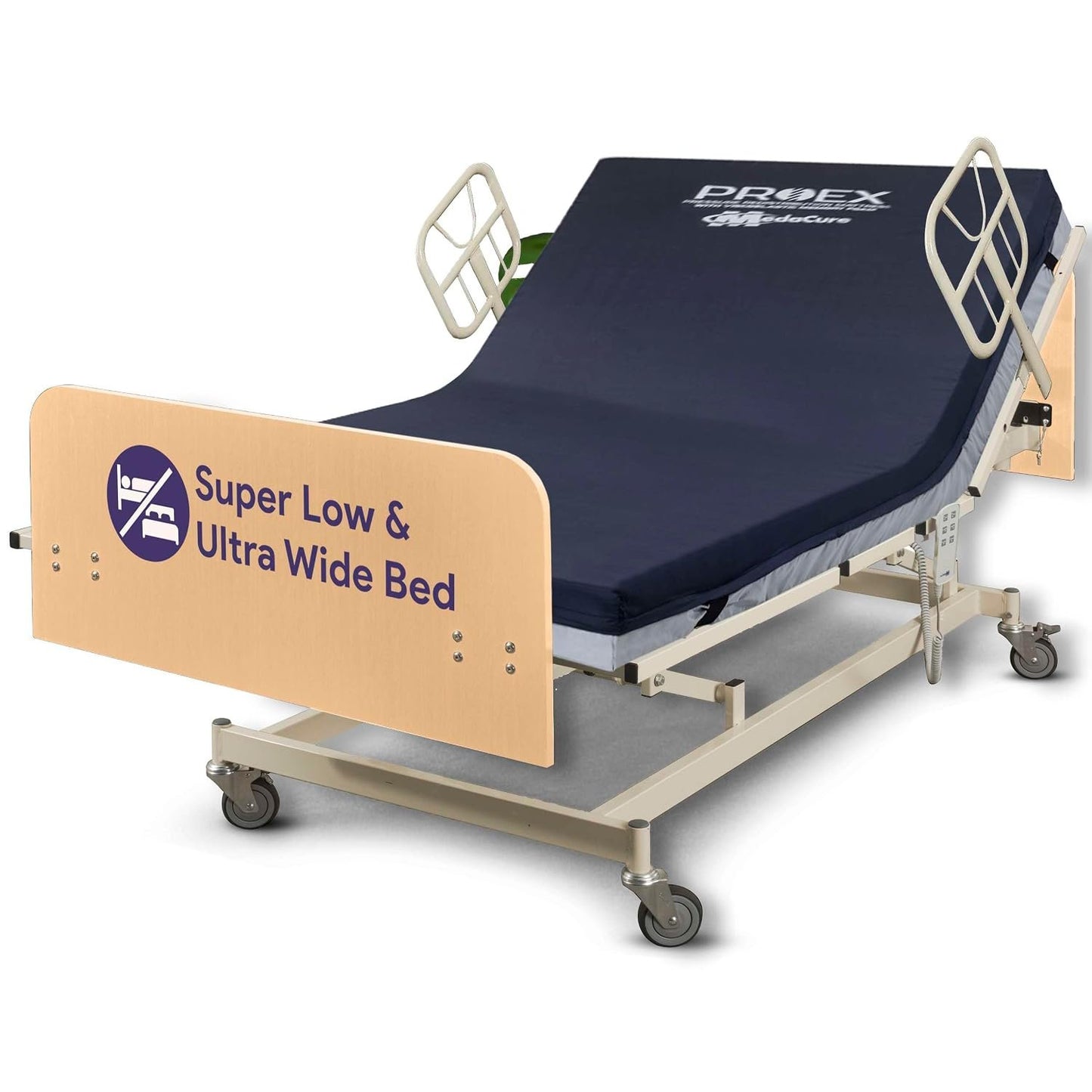 Ultra Wide Adjustable Hospital Bed With 48" Foam Mattress - 14"-30" Height Range, 36”-42”-48” Width Range, 80”-88” Length Range - Full Electric Bariatric Medical Bed, 8 Function Hand Pendant -Mahogany