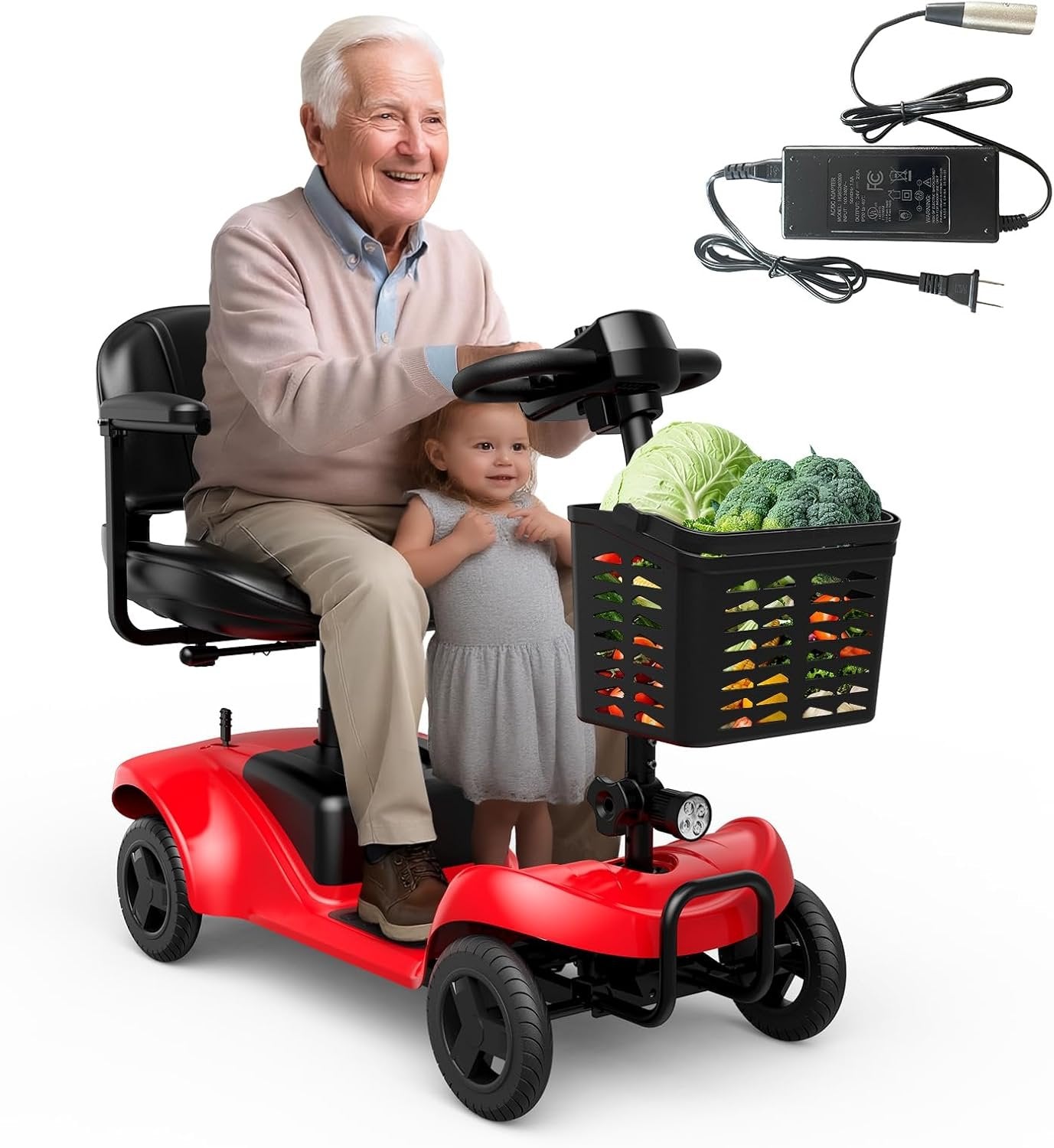 Mobility Scooter,4 Wheel Mobility Scooter,15 Miles Range,300W Motor, 300LBS Capacity,Lightweight and Portable,with LED Headlights and Basket,Charger Included,Blue