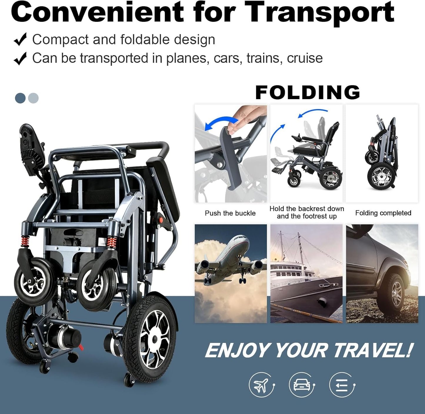 2025 Reclining Electric Wheelchair – 30+ Mile Range, Foldable All-Terrain Power Chair with Dual Batteries, Headrest &amp; Telescopic Handle