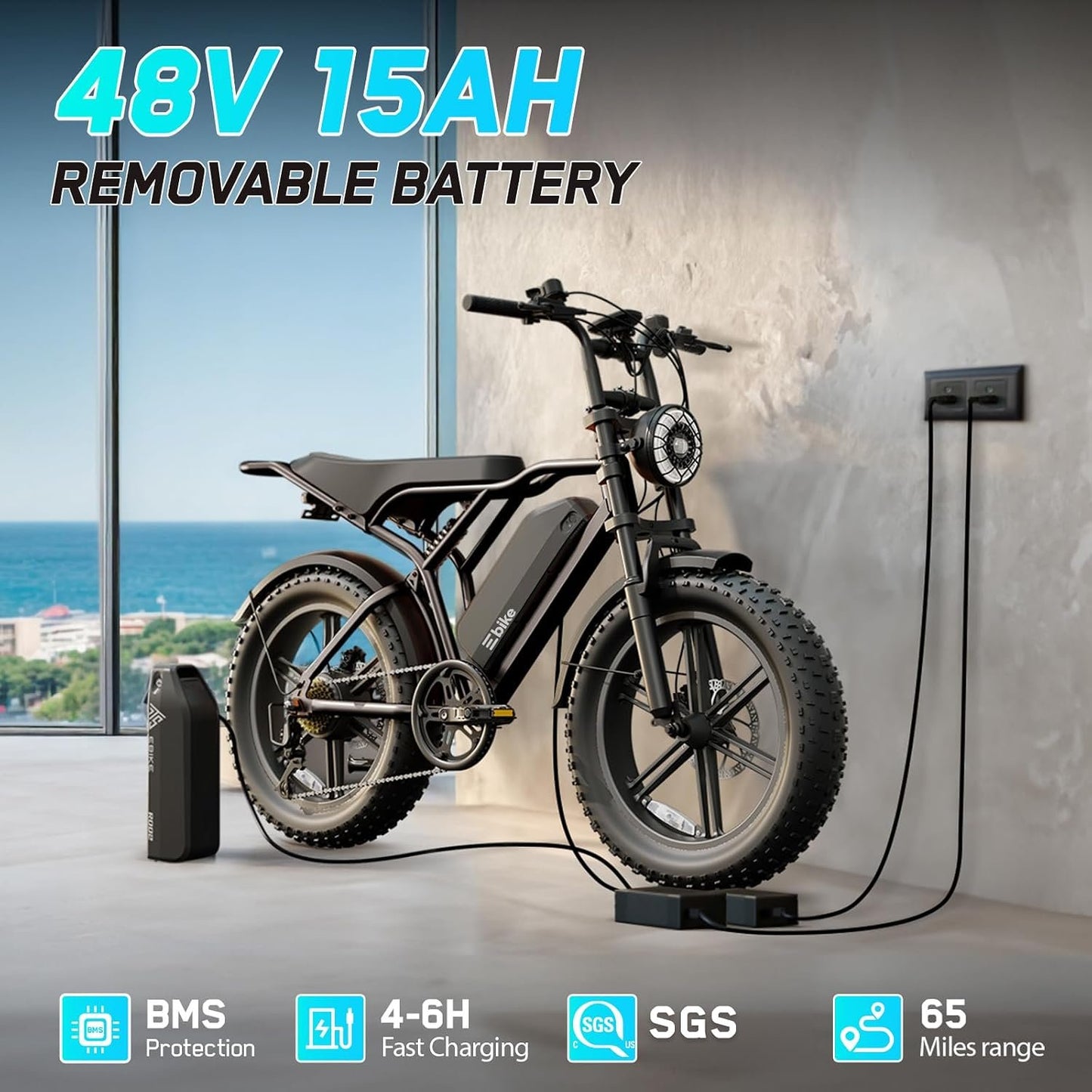 TST Electric Bike for Adults, 1500W Peak Motor 60 Miles Fat Tire Ebike with 48V 15Ah Removable Battery 20" Fat Tire Electric Bike, Full Suspension and 7-Speed