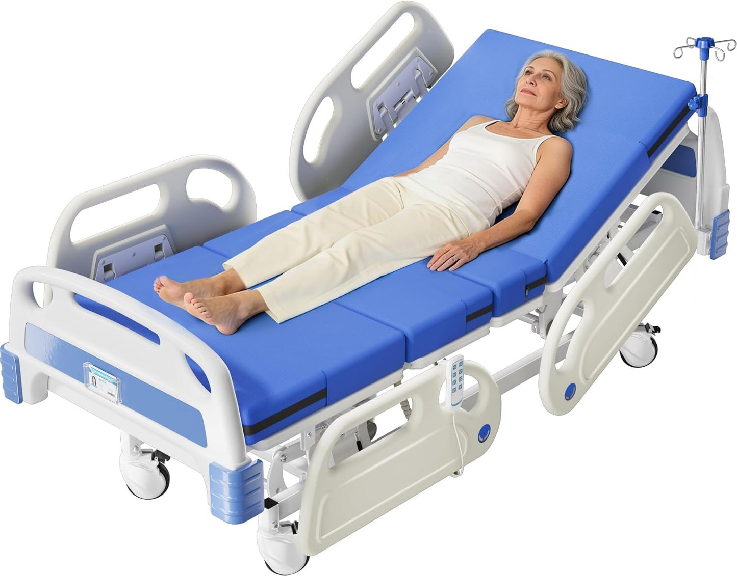 4 Function 600LBS Full Electric Hospital Bed, Beds for Home Use, Special Needs Medical Bed for Seniors with Mattress, Adjustable Hospital, Frame IV Pole, Medical Equipment Beds