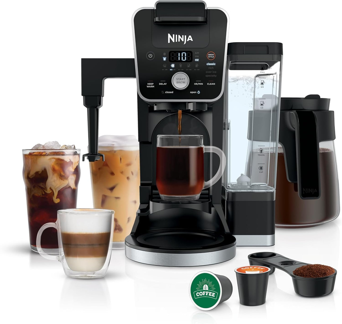 Ninja Hot and Iced Coffee Maker, Single Serve Coffee Maker and Drip Coffee Machine, DualBrew Pro Specialty 12-Cup with K-Cup Combo, Includes Permanent Filter, CFP307