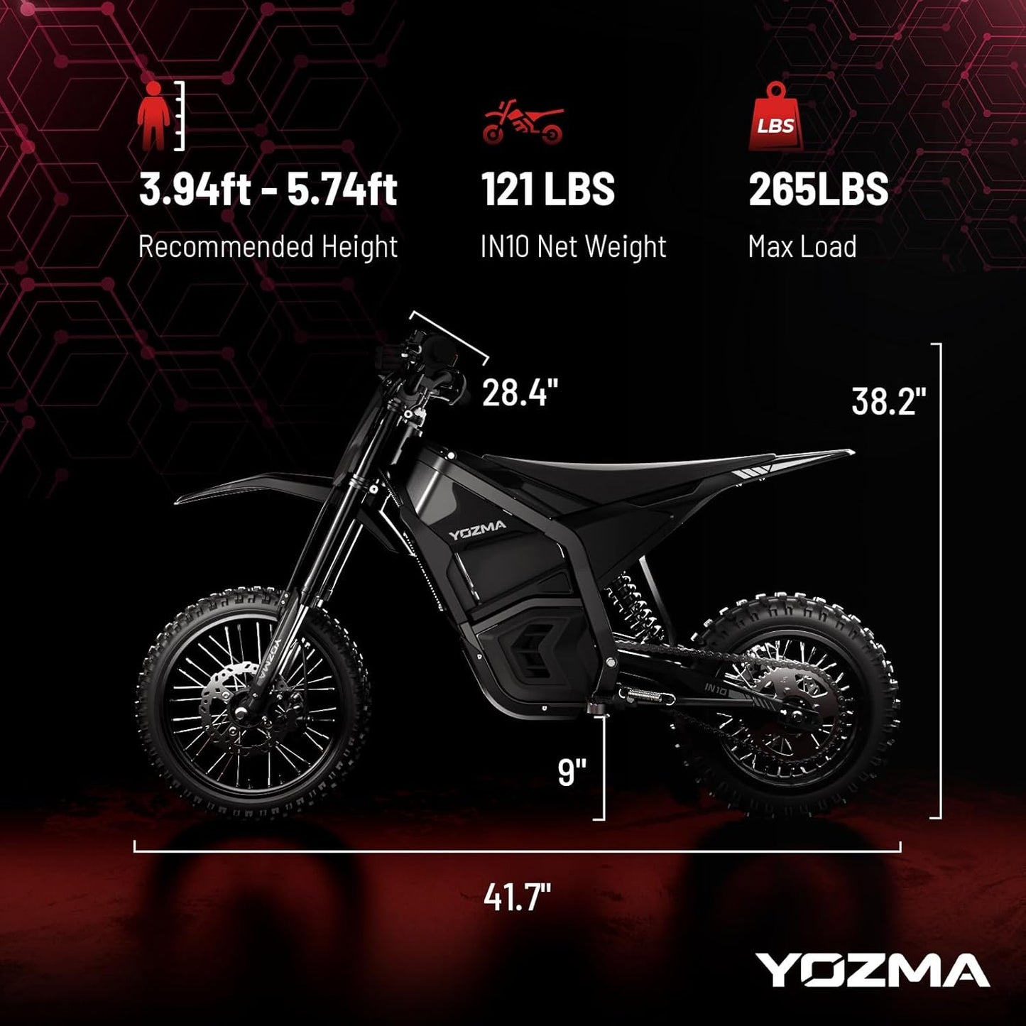 Yozma IN10 Electric Dirt Bike, 2600W 40MPH Electric-Motorcycle with 48V/23AH Battery Ebike, Full Hydraulic Brakes and Suspensions Mountain Off-Road E Dirt Bike, for Teens &amp; Adults