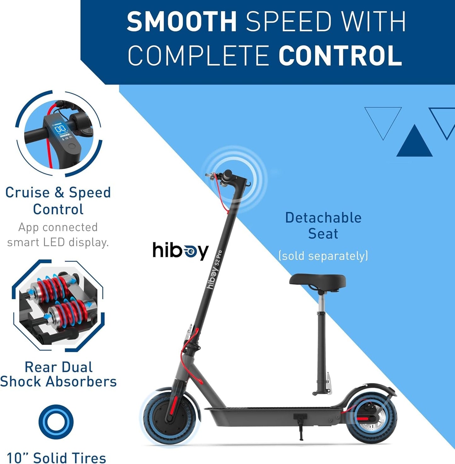 Hiboy S2 Pro Electric Scooter, 500W Motor, 10" Solid Tires, 25 Miles Range, 19 Mph Folding Commuter Electric Scooter for Adults